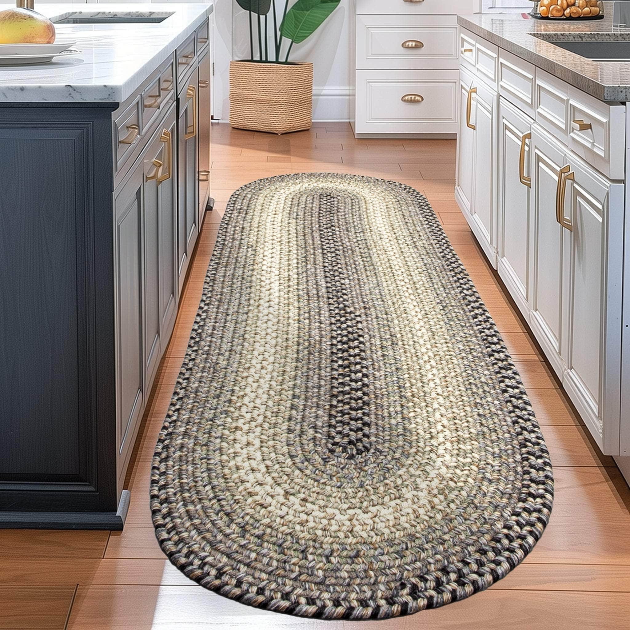 Gray/Black Braided Rug for Farmhouse Kitchens, Living Rooms & Interior Spaces - Made in USA - Premium Quality