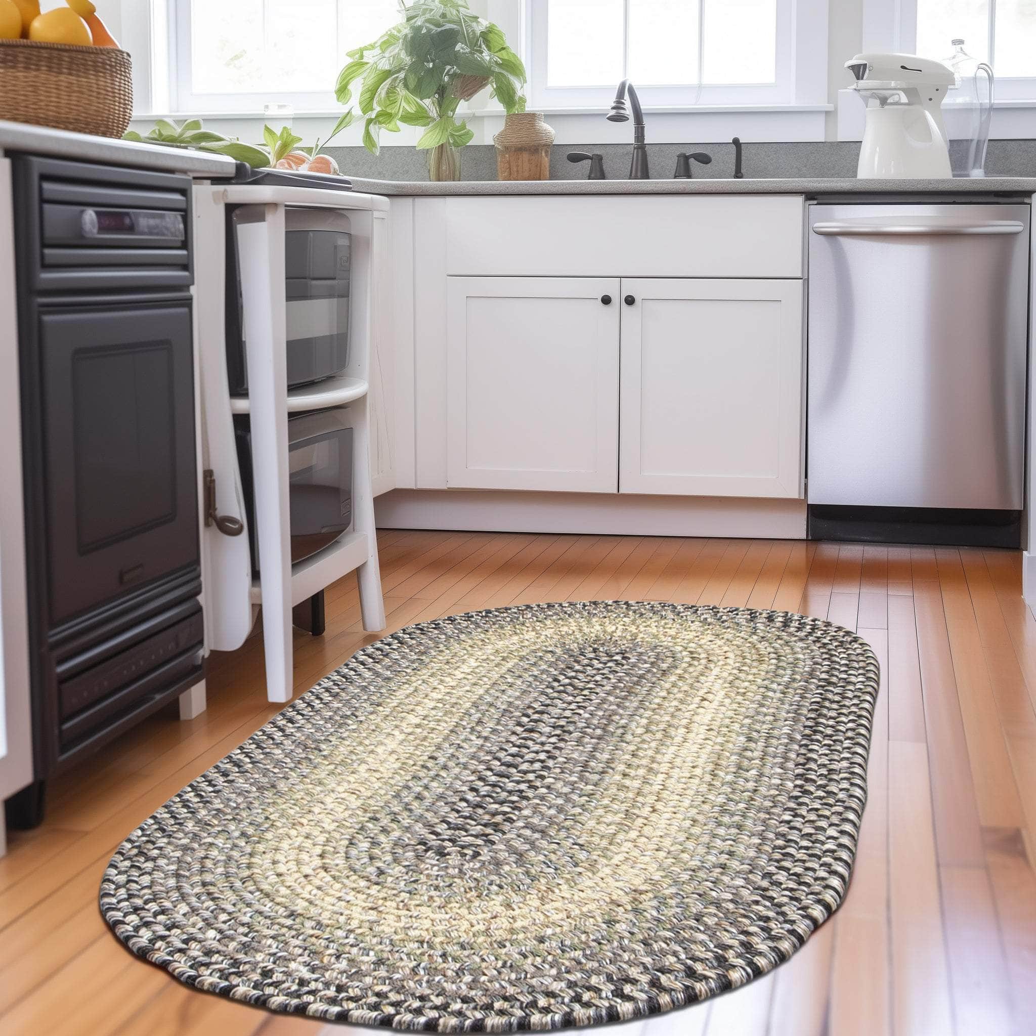 Gray/Black Braided Rug for Farmhouse Kitchens, Living Rooms & Interior Spaces - Made in USA - Premium Quality