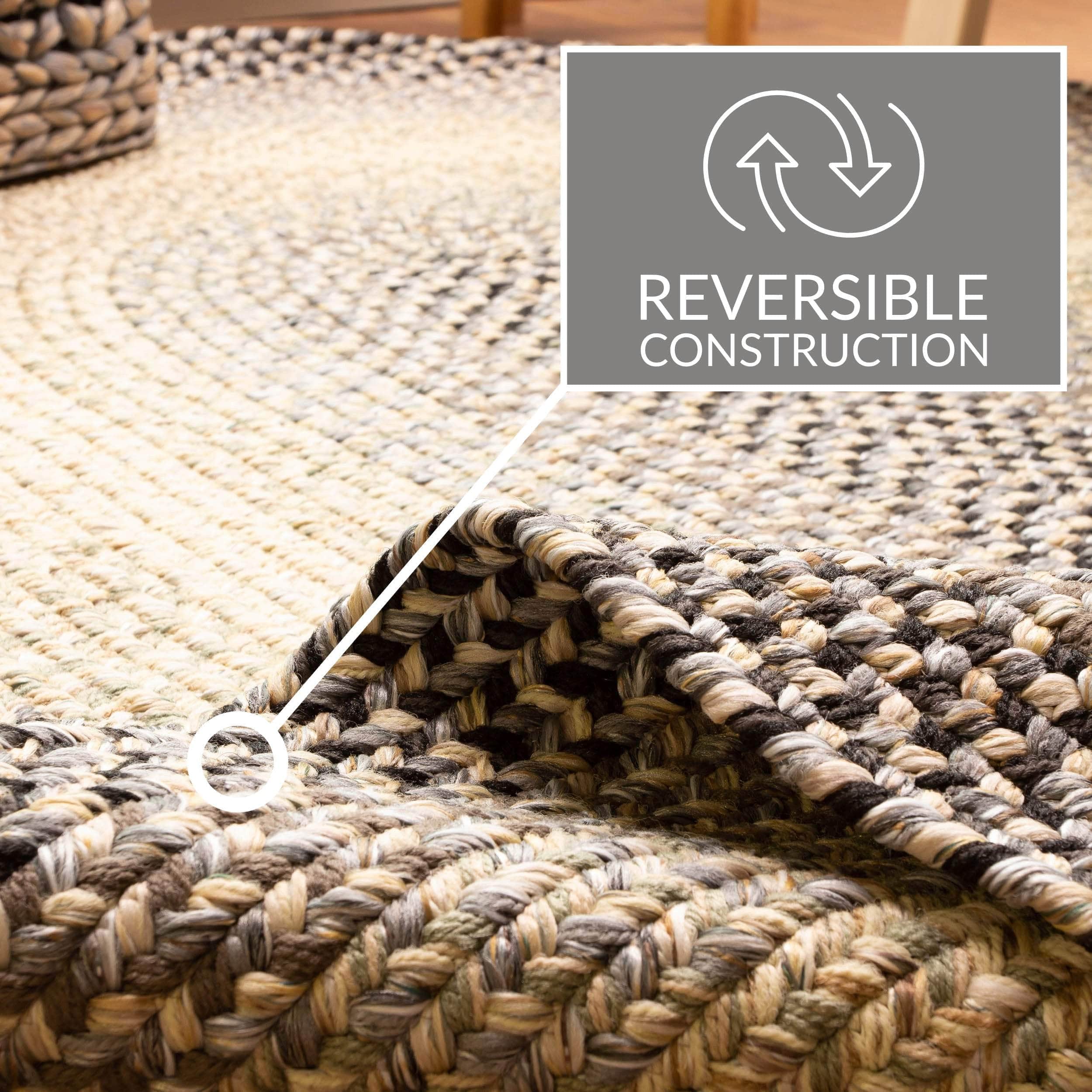 Gray/Black Braided Rug for Farmhouse Kitchens, Living Rooms & Interior Spaces - Made in USA - Premium Quality