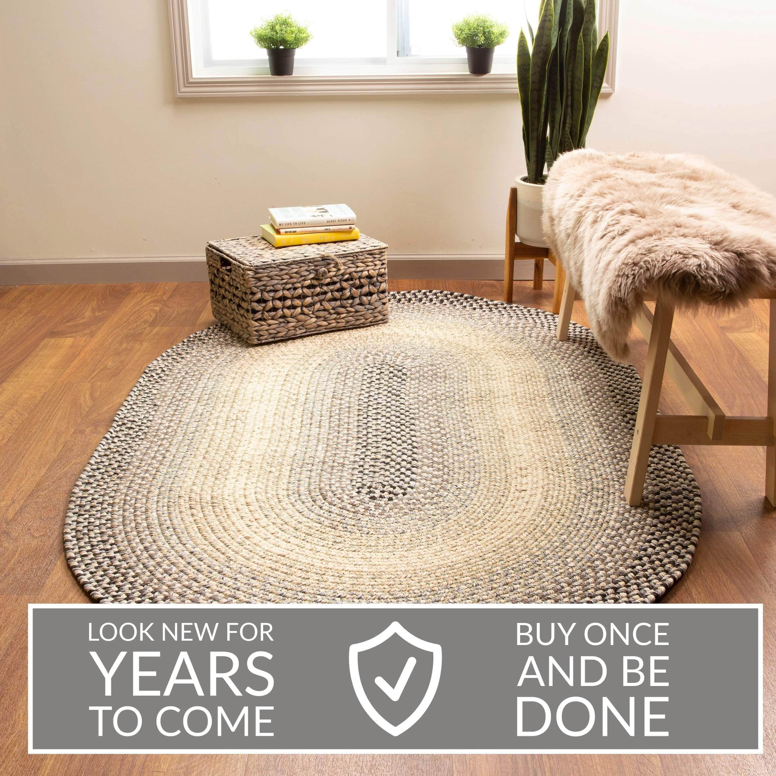 Gray/Black Braided Rug for Farmhouse Kitchens, Living Rooms & Interior Spaces - Made in USA - Premium Quality