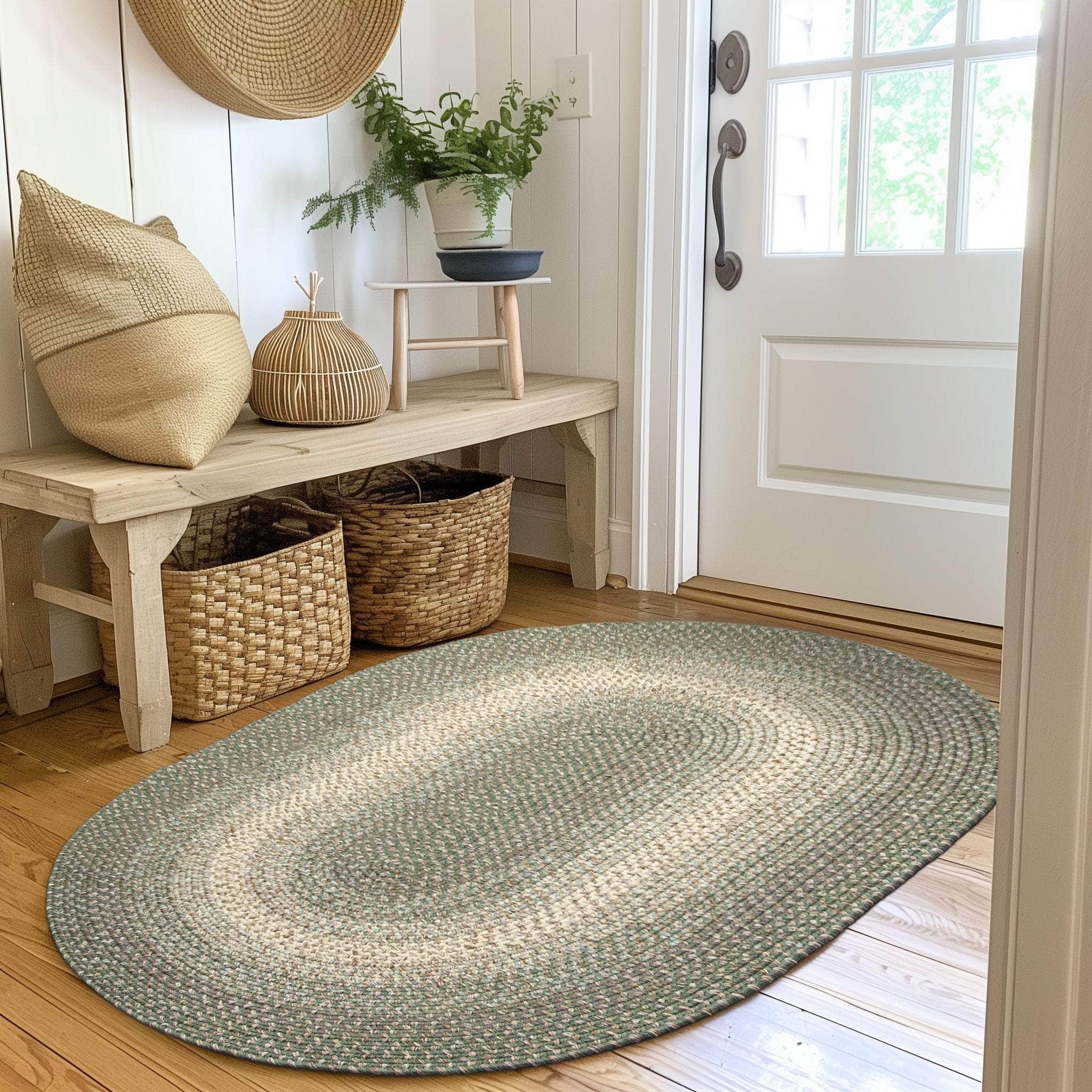 Green Braided Rug for Farmhouse Kitchens, Living Rooms & Interior Spaces - Made in USA - Premium Quality Ridgewood
