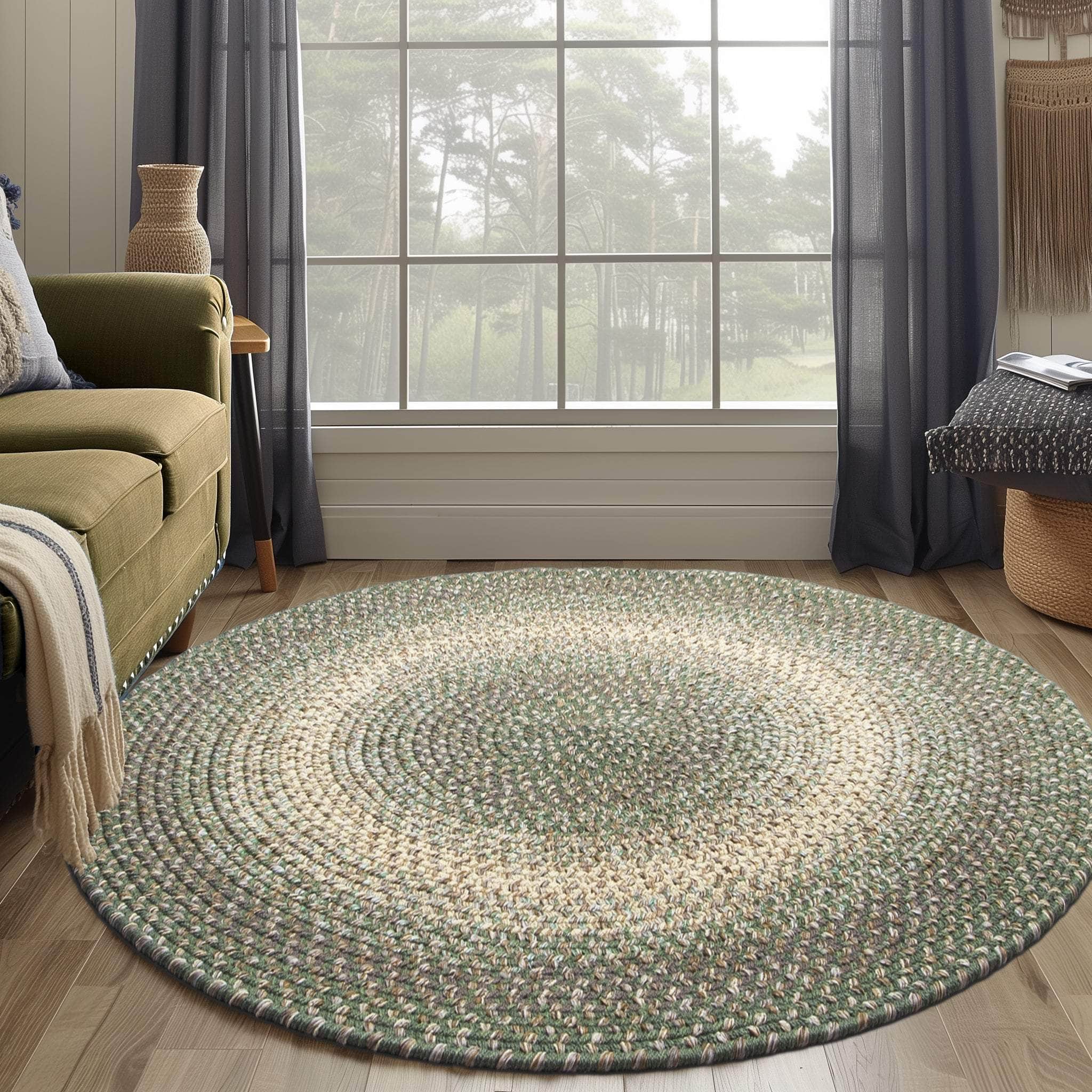 Green Braided Rug for Farmhouse Kitchens, Living Rooms & Interior Spaces - Made in USA - Premium Quality