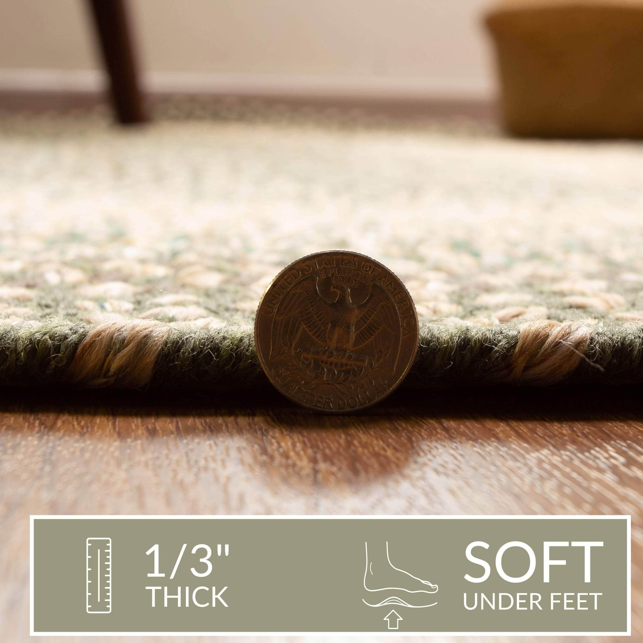 Green Braided Rug for Farmhouse Kitchens, Living Rooms & Interior Spaces - Made in USA - Premium Quality