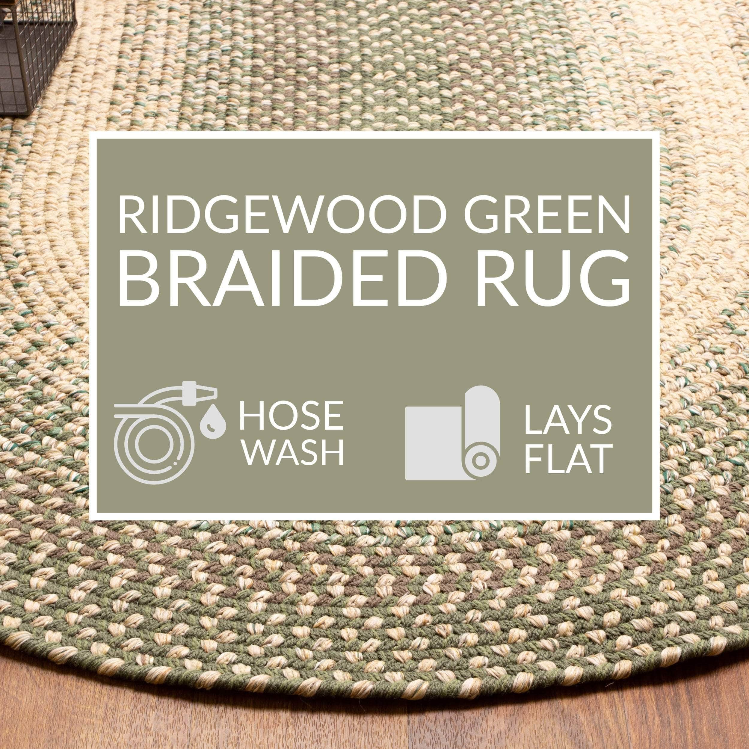 Green Braided Rug for Farmhouse Kitchens, Living Rooms & Interior Spaces - Made in USA - Premium Quality Ridgewood