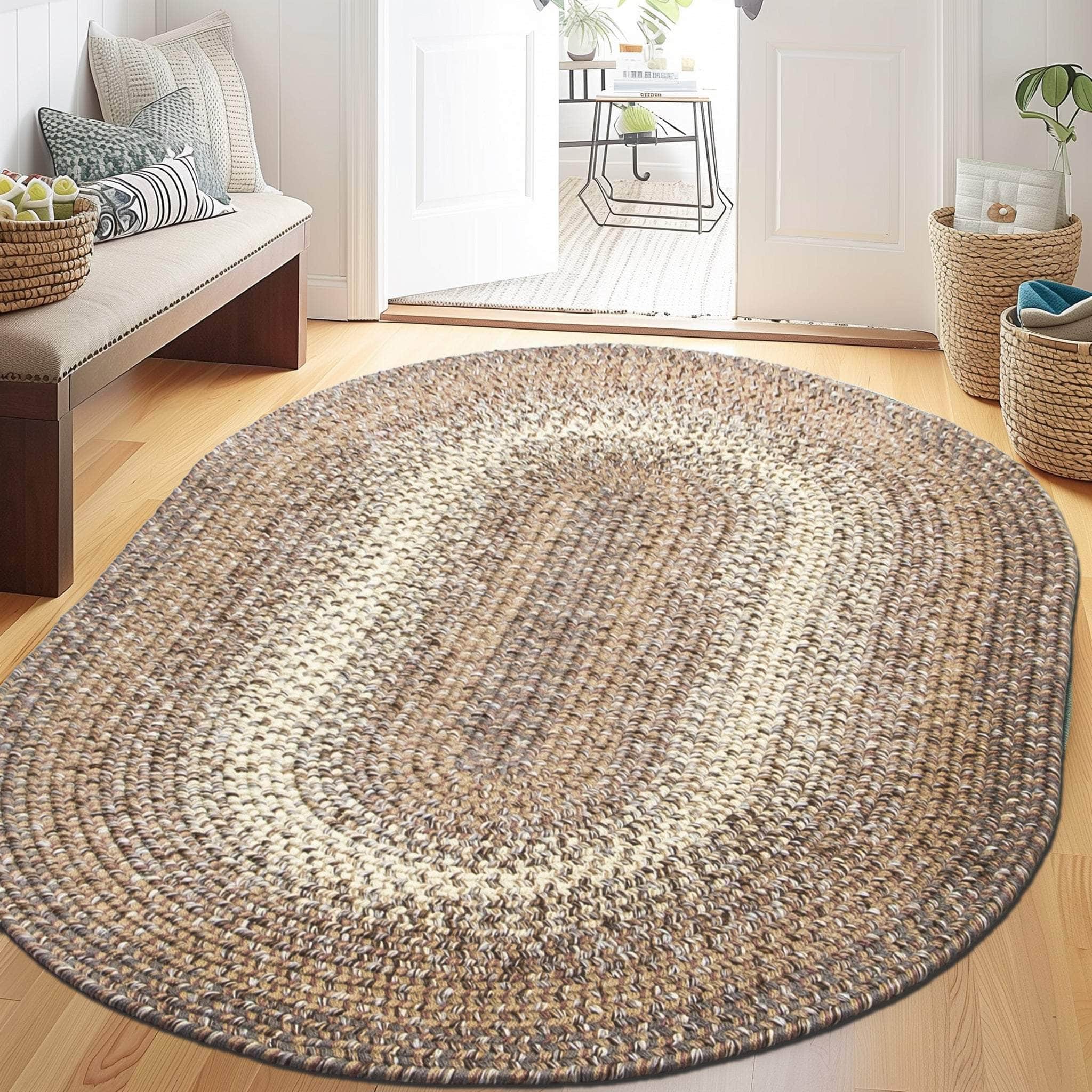 Taupe/Neutral Braided Rug for Farmhouse Kitchens, Living Rooms & Interior Spaces - Made in USA - Premium Quality