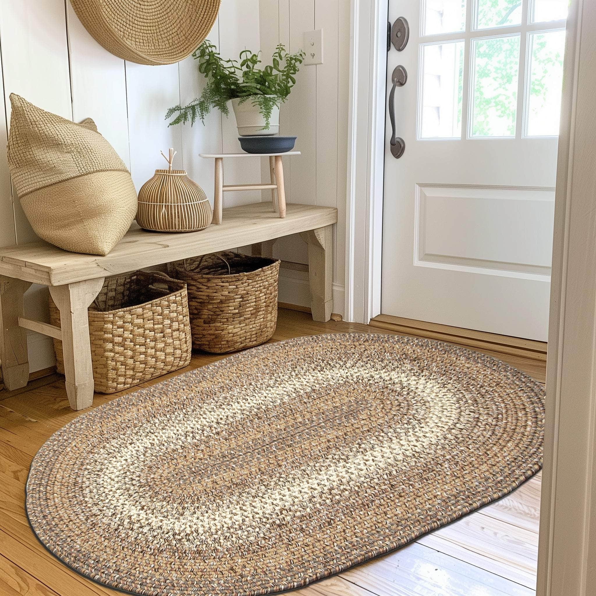 Taupe/Neutral Braided Rug for Farmhouse Kitchens, Living Rooms & Interior Spaces - Made in USA - Premium Quality