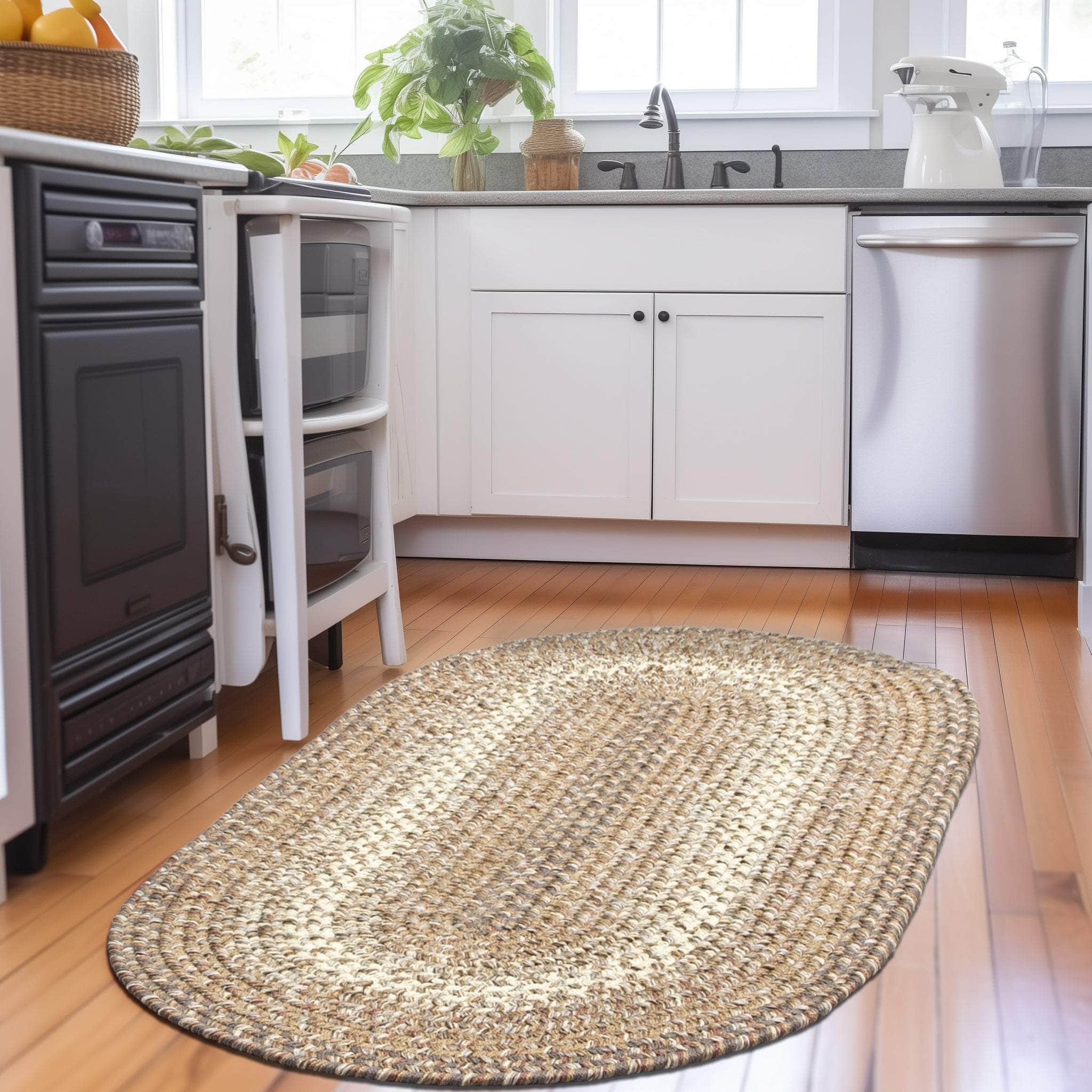 Taupe/Neutral Braided Rug for Farmhouse Kitchens, Living Rooms & Interior Spaces - Made in USA - Premium Quality