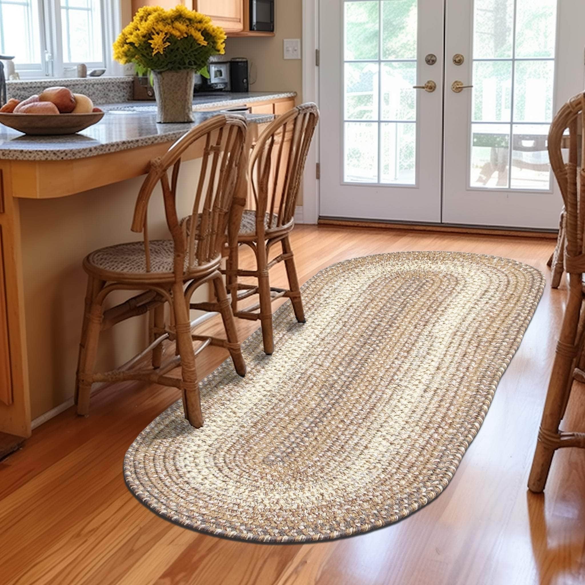 Taupe/Neutral Braided Rug for Farmhouse Kitchens, Living Rooms & Interior Spaces - Made in USA - Premium Quality