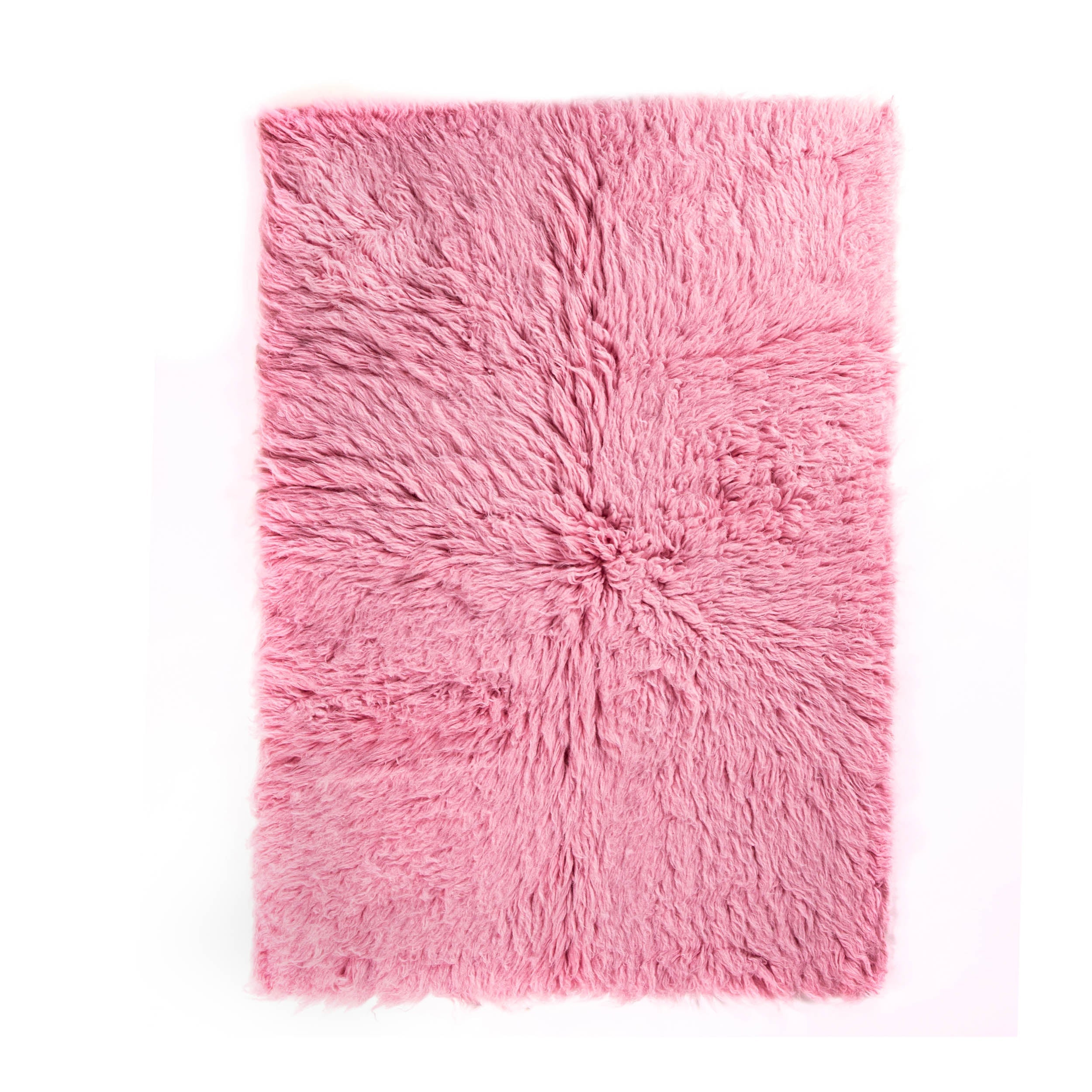 Greek Flokati Wool Hand-Woven Shag Rug #color_pink