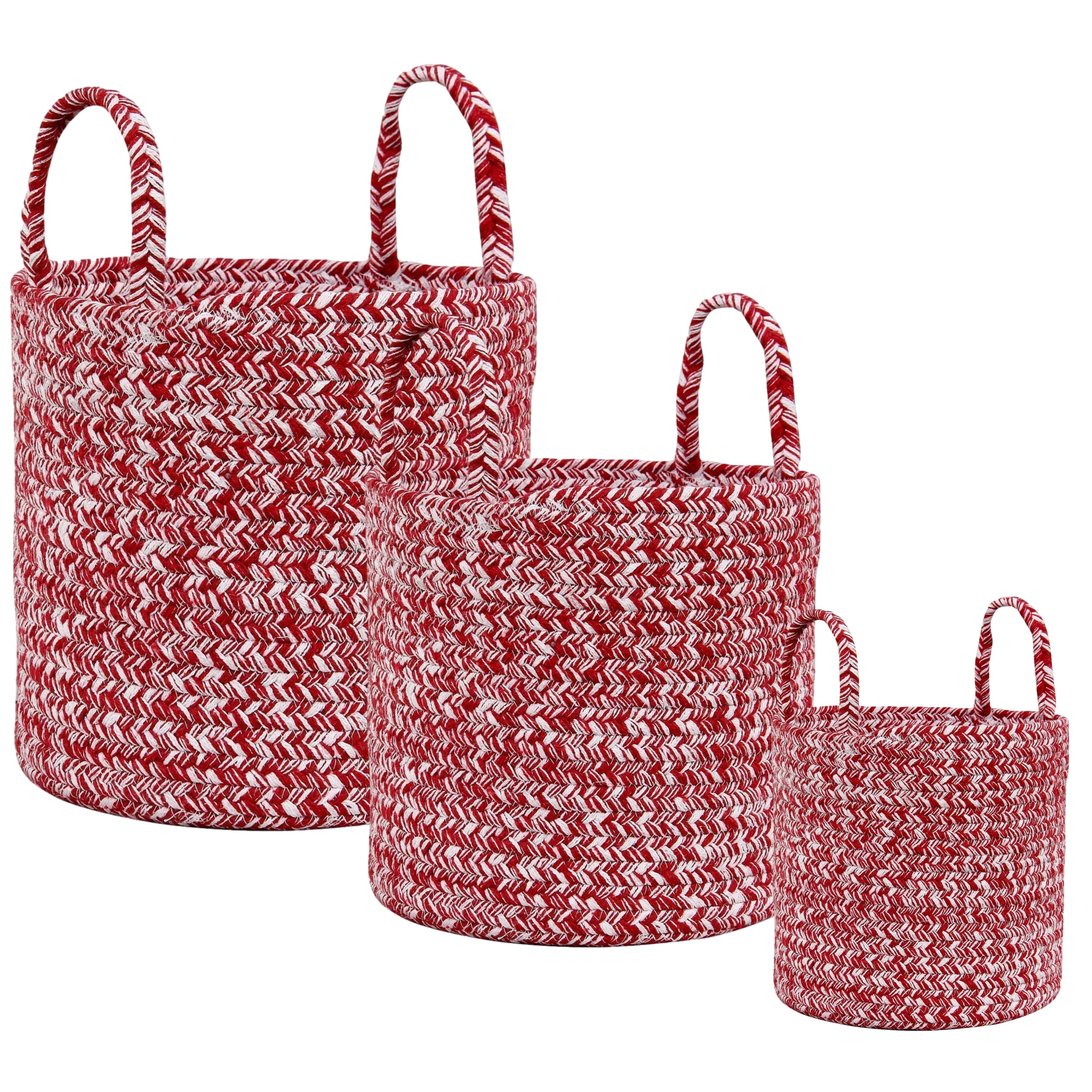Farmhouse Cotton Braided Storage Basket Set (8-inch, 10-inch, 12-inch) #color_red