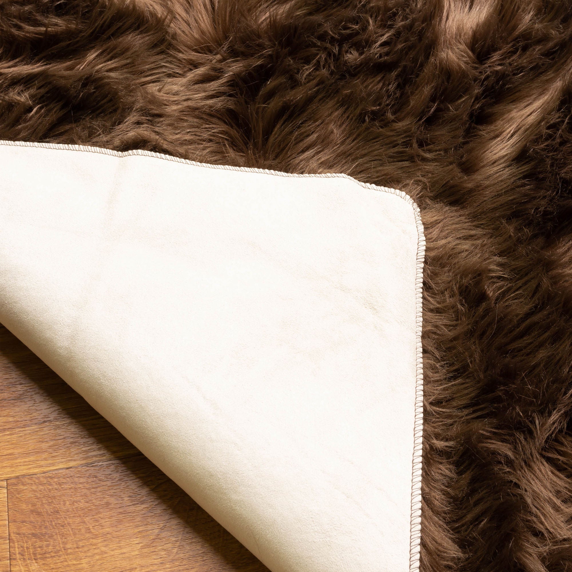 Soft Faux Sheepskin Fur Fluffy Area Rug in Dark Brown #color_dark brown