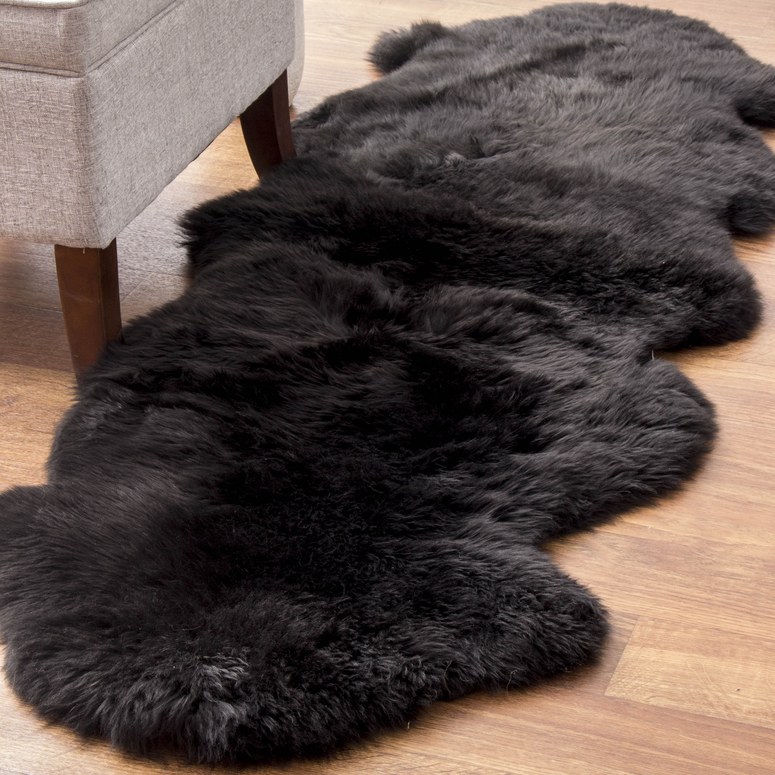 Natural Sheepskin Rug Shearling Fur Pelt #color_black