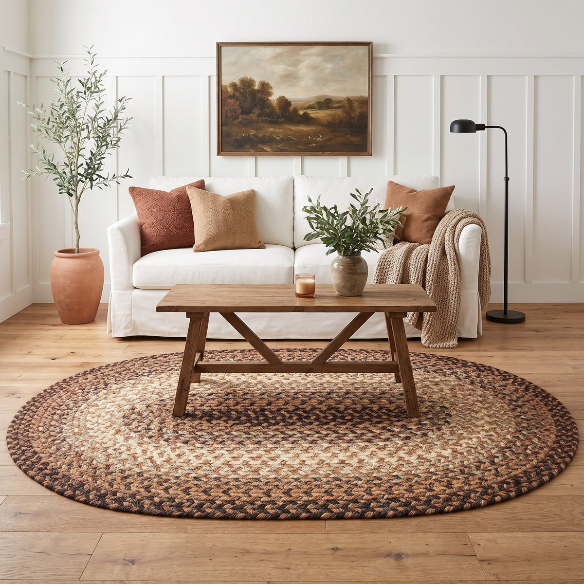 Hartford Taupetone braided rug 5x8 oval in a farmhouse living room #Shape_Oval