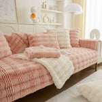 Soft Thick Faux Fur Sofa Cover Stripe Fluffy Fuzzy Non-Slip Washable Couch Covers