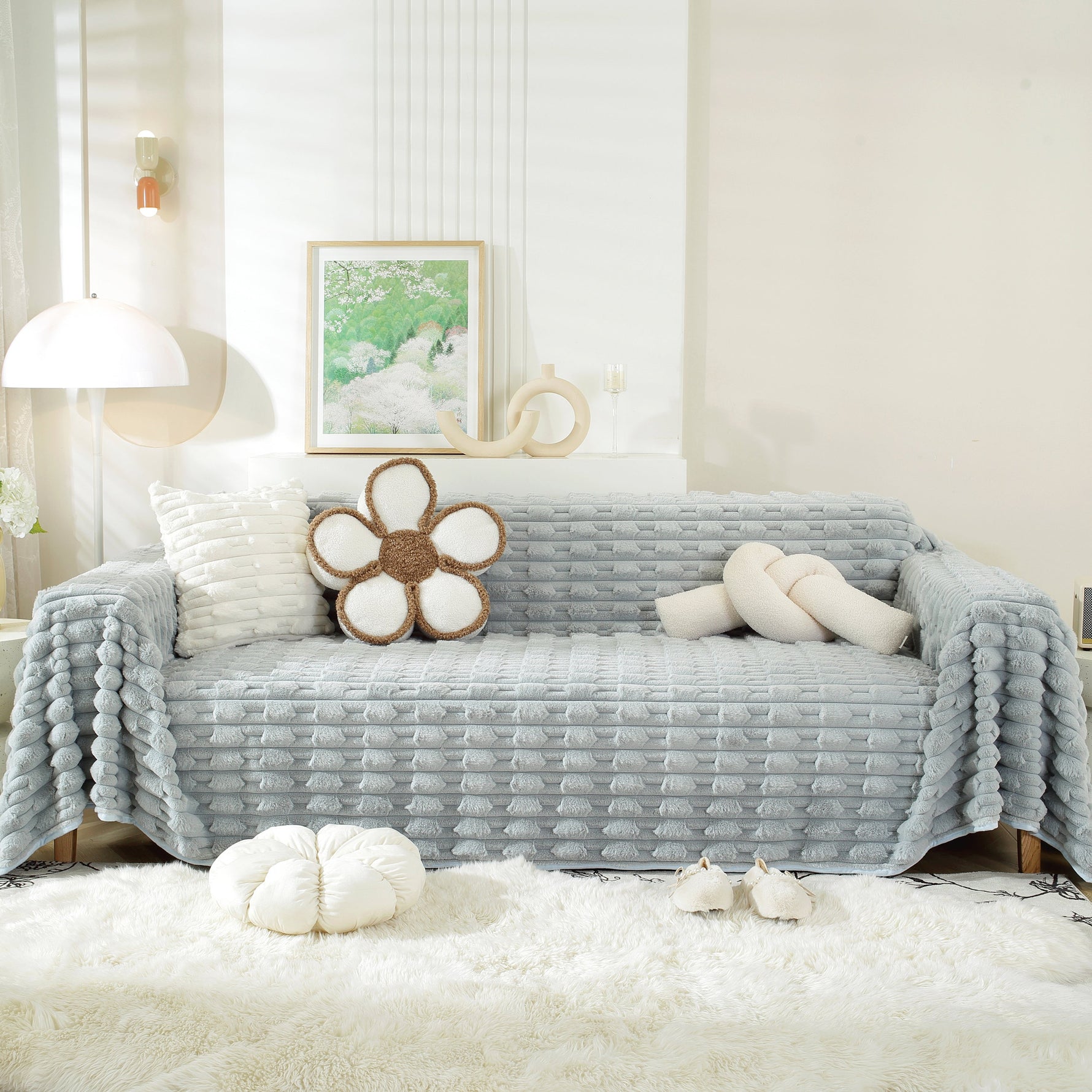 Fluffy Faux Fur Couch Cover Plush Sofa Throw, Warm & Stylish Sofa Protector