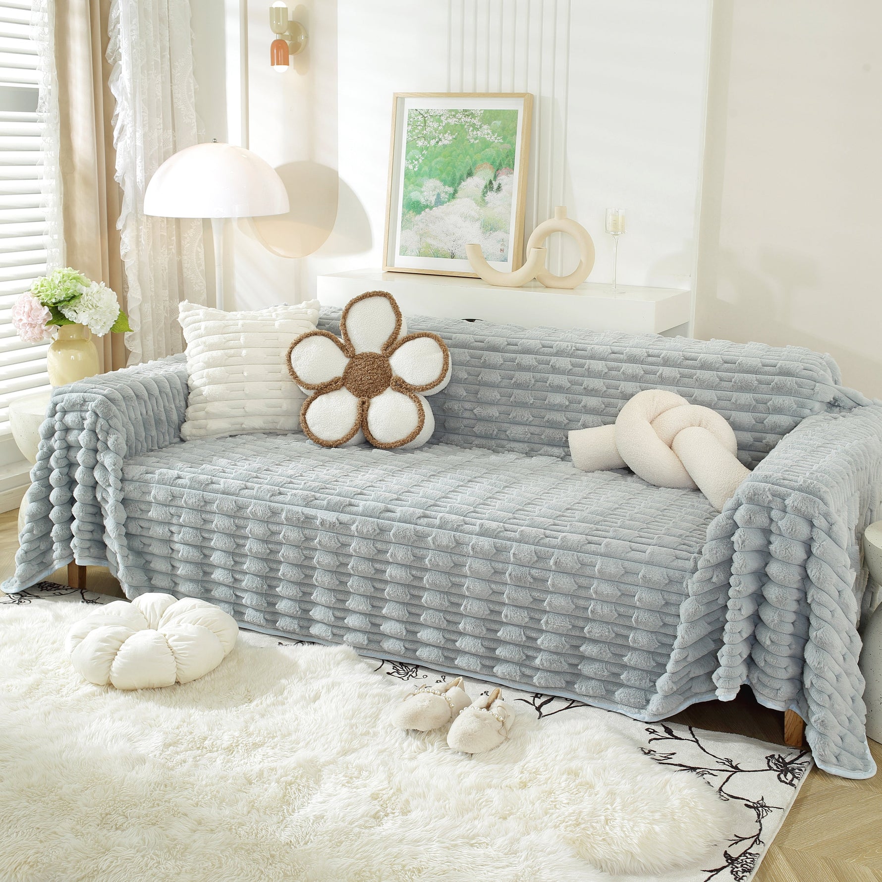 Fluffy Faux Fur Couch Cover Plush Sofa Throw, Warm & Stylish Sofa Protector