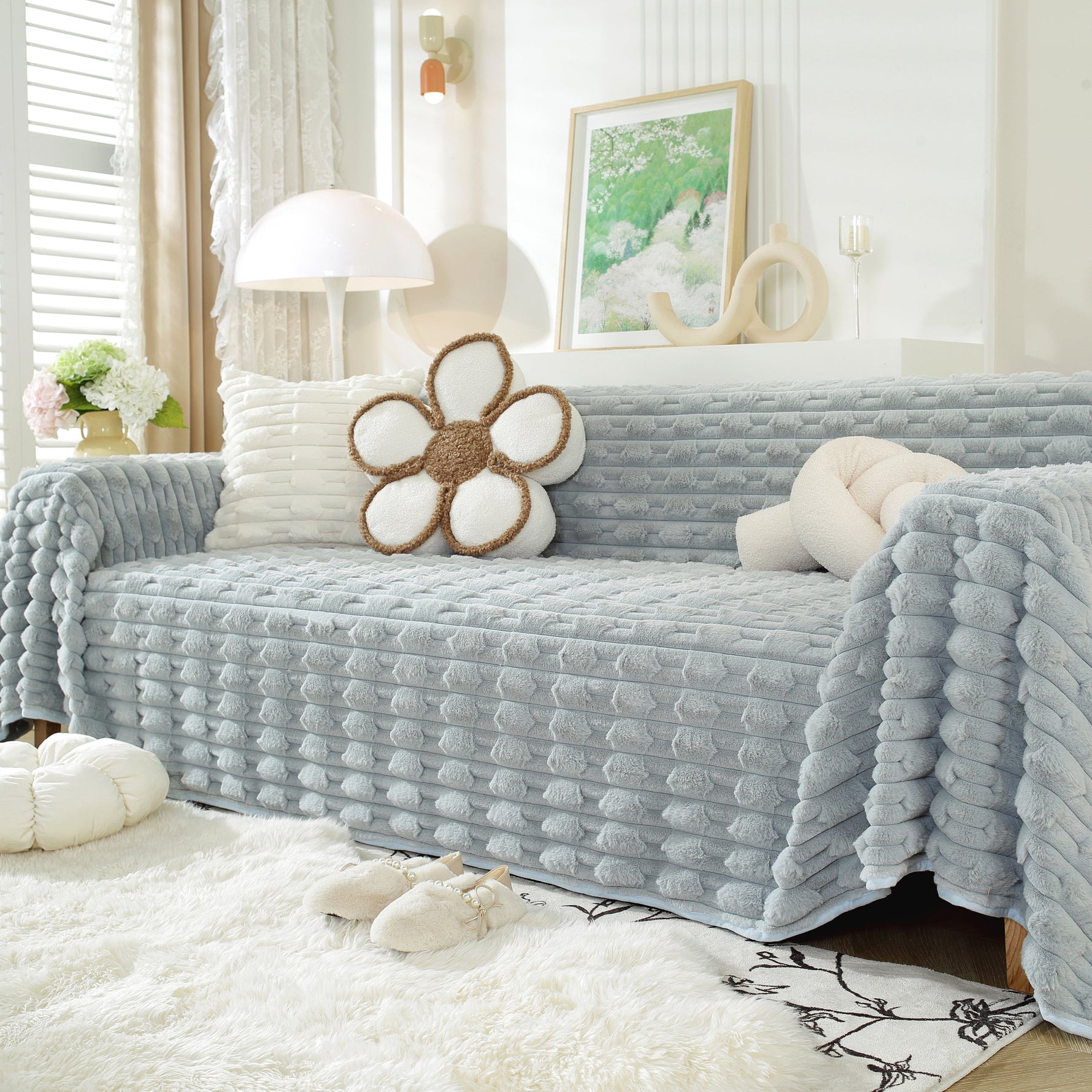 Fluffy Faux Fur Couch Cover Plush Sofa Throw, Warm & Stylish Sofa Protector