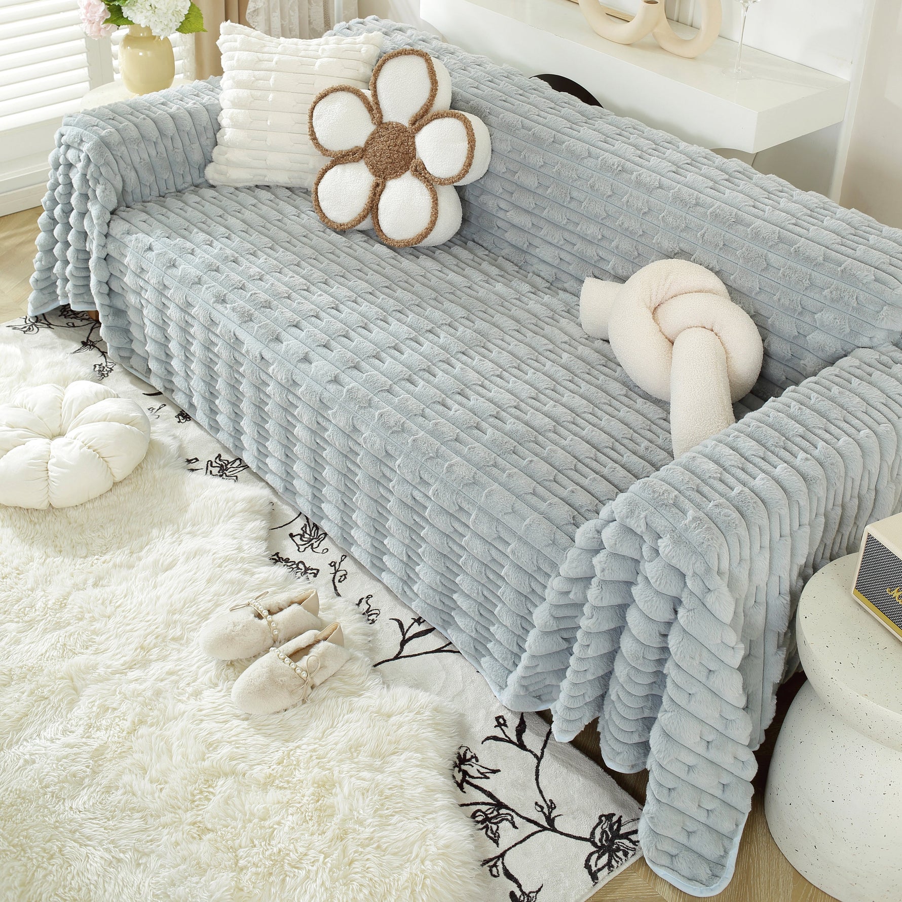 Fluffy Faux Fur Couch Cover Plush Sofa Throw, Warm & Stylish Sofa Protector