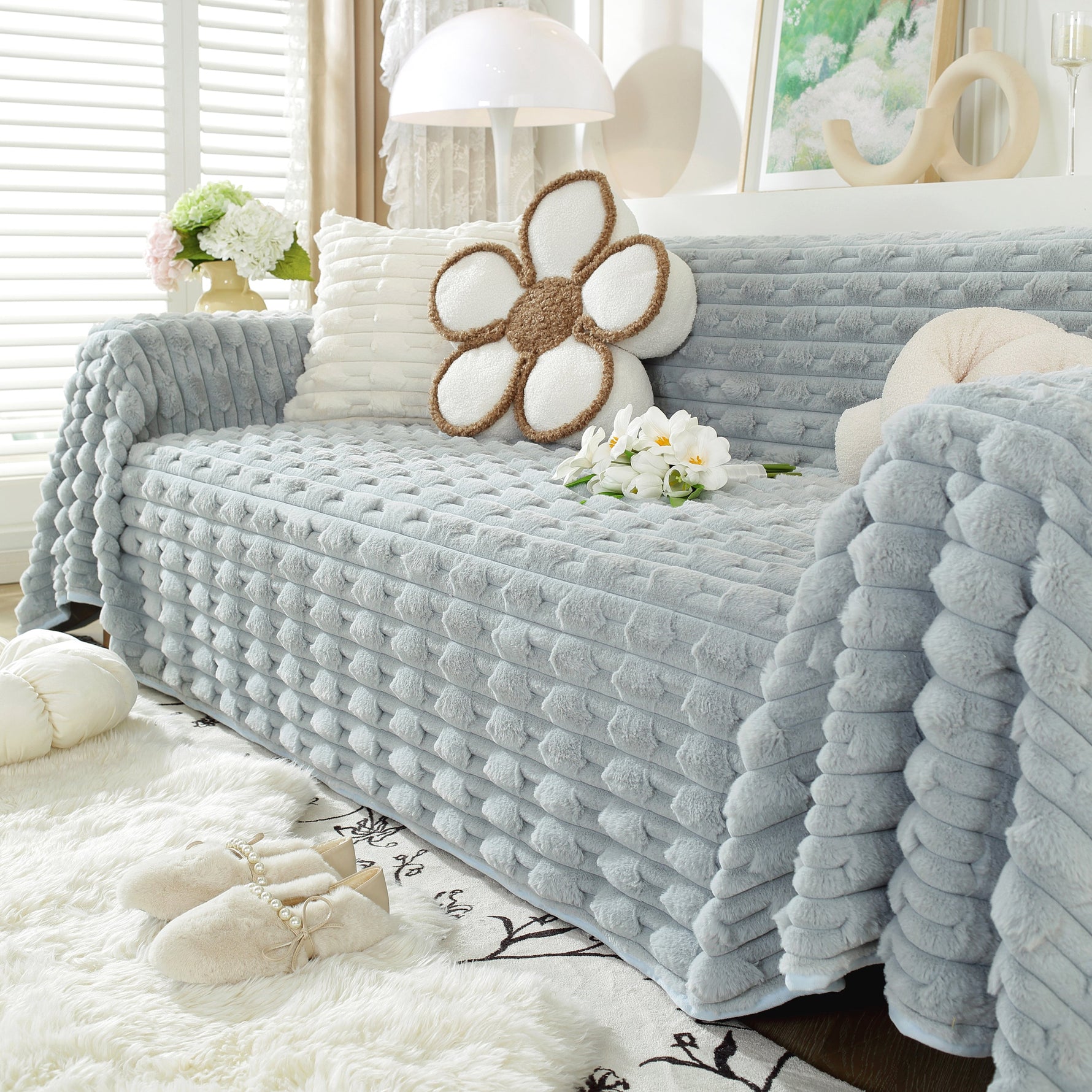 Fluffy Faux Fur Couch Cover Plush Sofa Throw, Warm & Stylish Sofa Protector