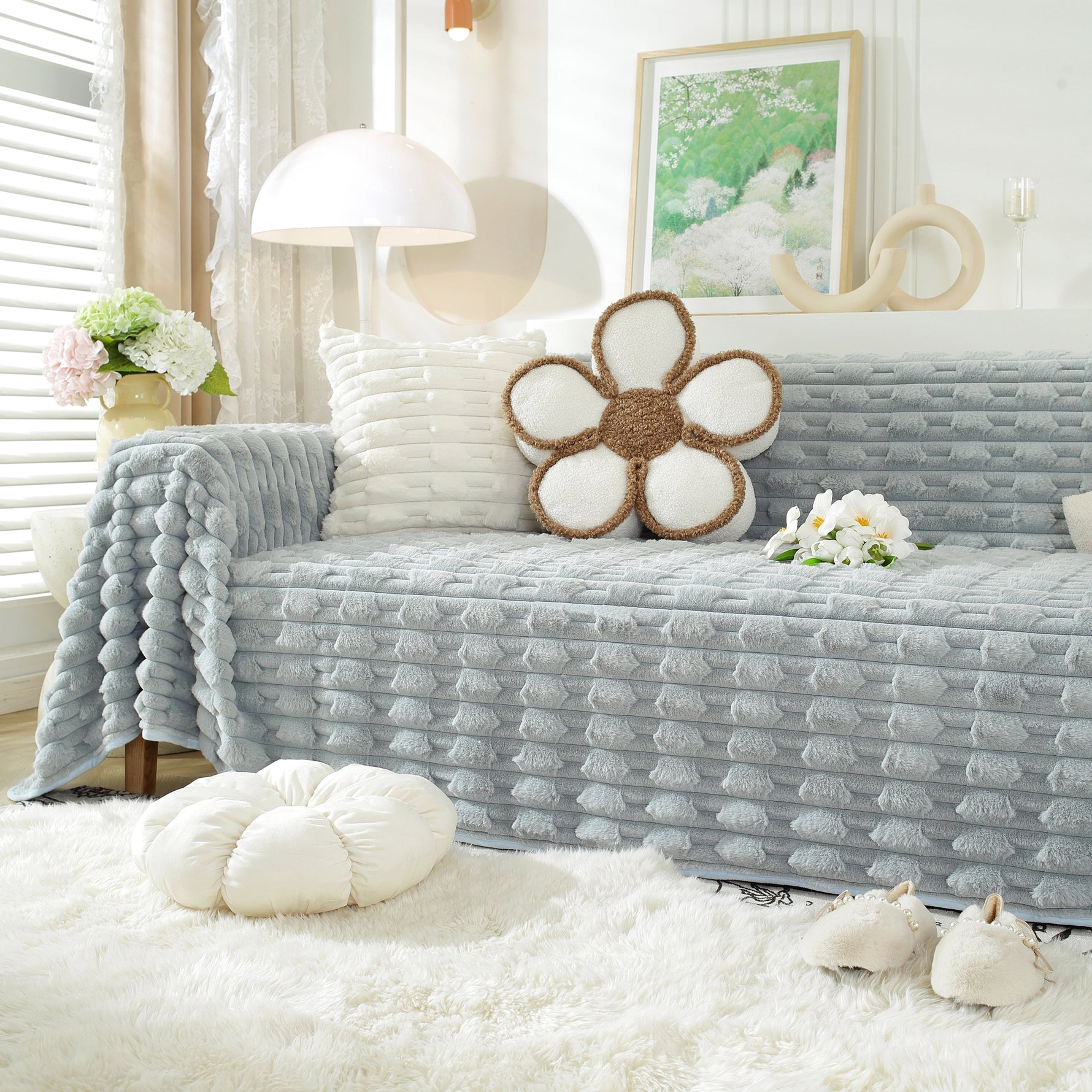 Fluffy Faux Fur Couch Cover Plush Sofa Throw, Warm & Stylish Sofa Protector