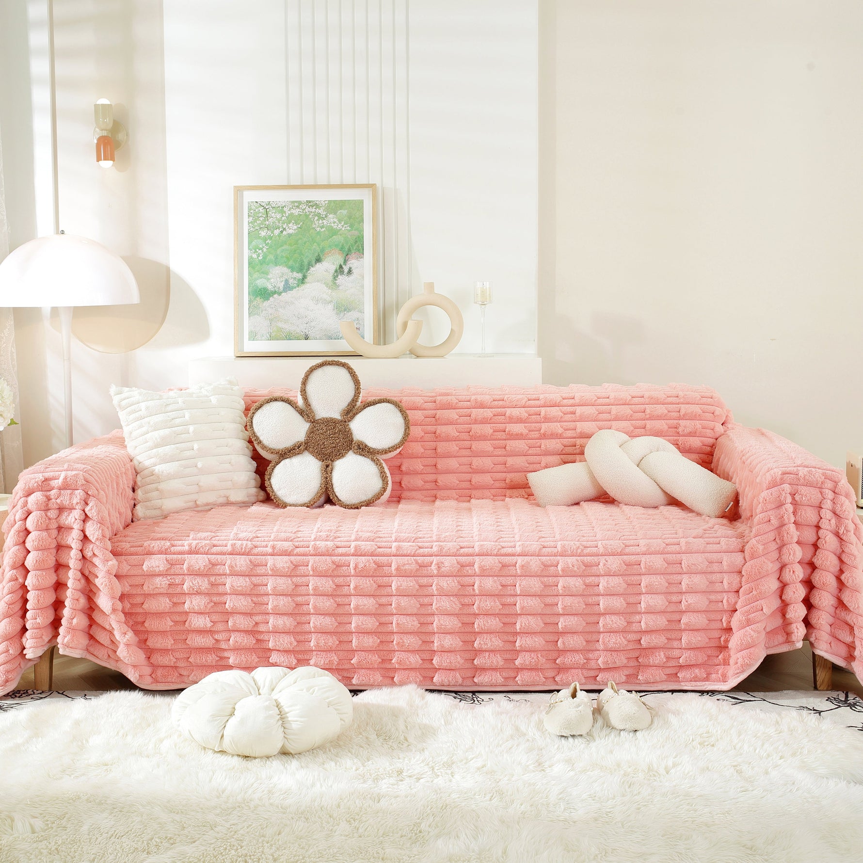 Fluffy Faux Fur Couch Cover Plush Sofa Throw, Warm & Stylish Sofa Protector