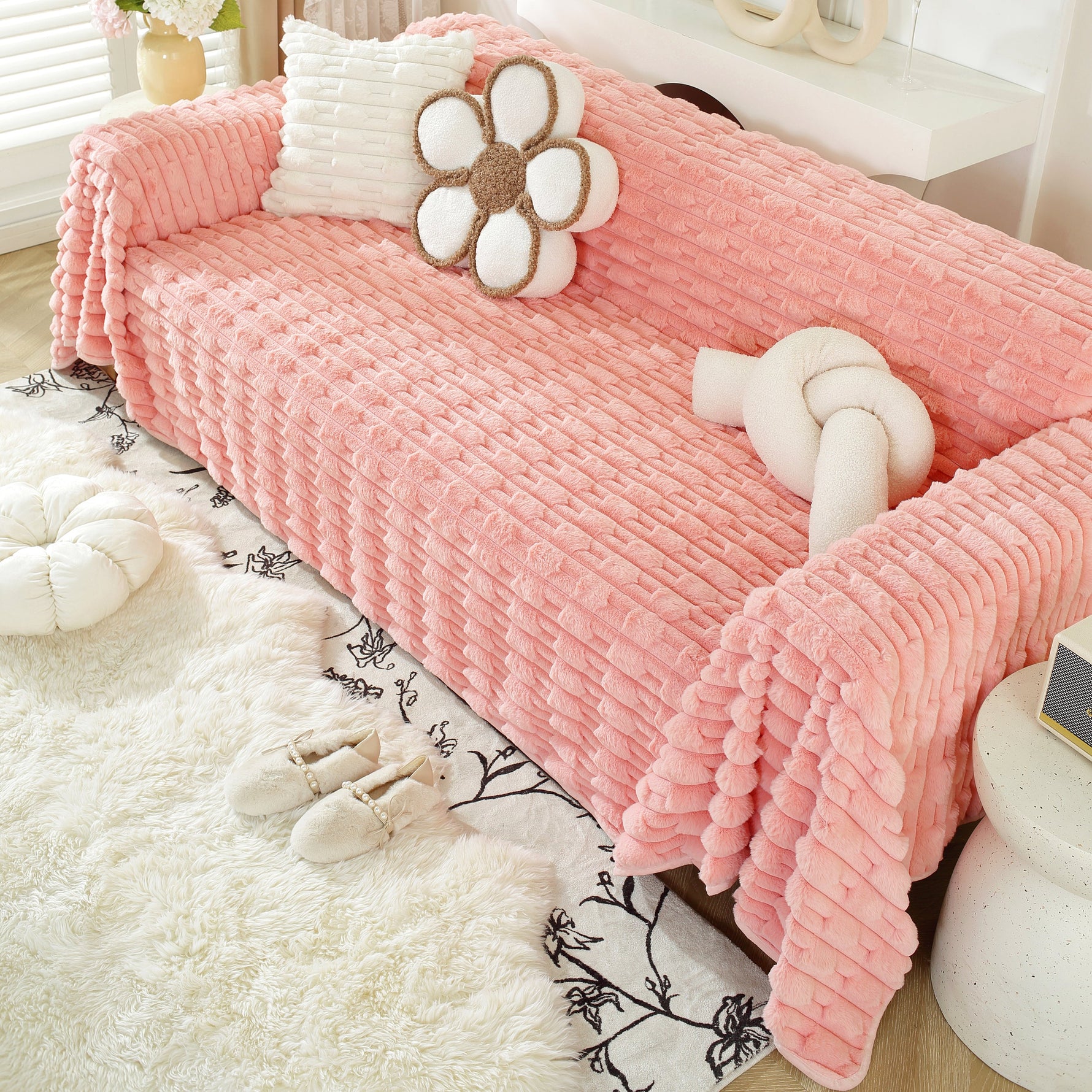 Fluffy Faux Fur Couch Cover Plush Sofa Throw, Warm & Stylish Sofa Protector