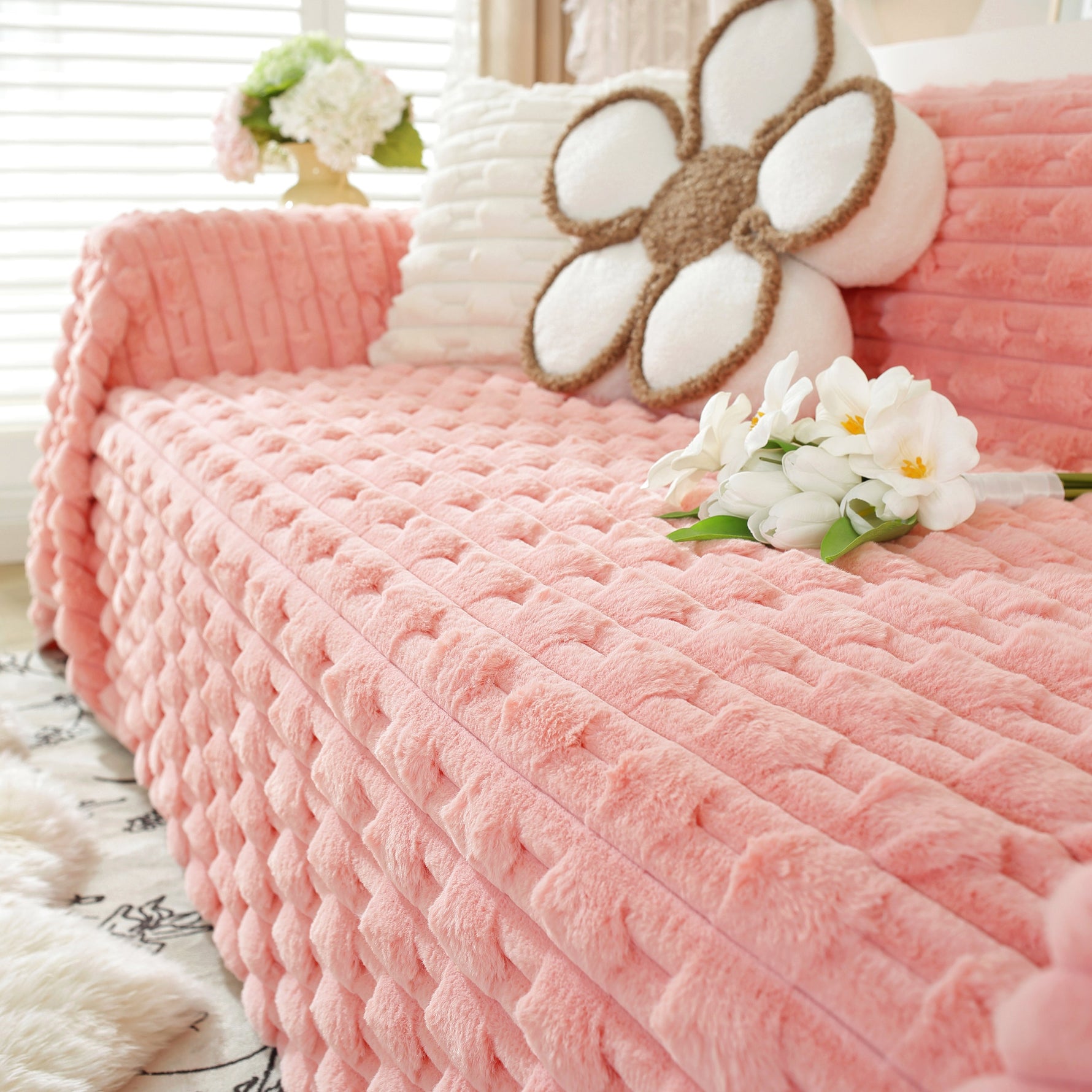 Fluffy Faux Fur Couch Cover Plush Sofa Throw, Warm & Stylish Sofa Protector