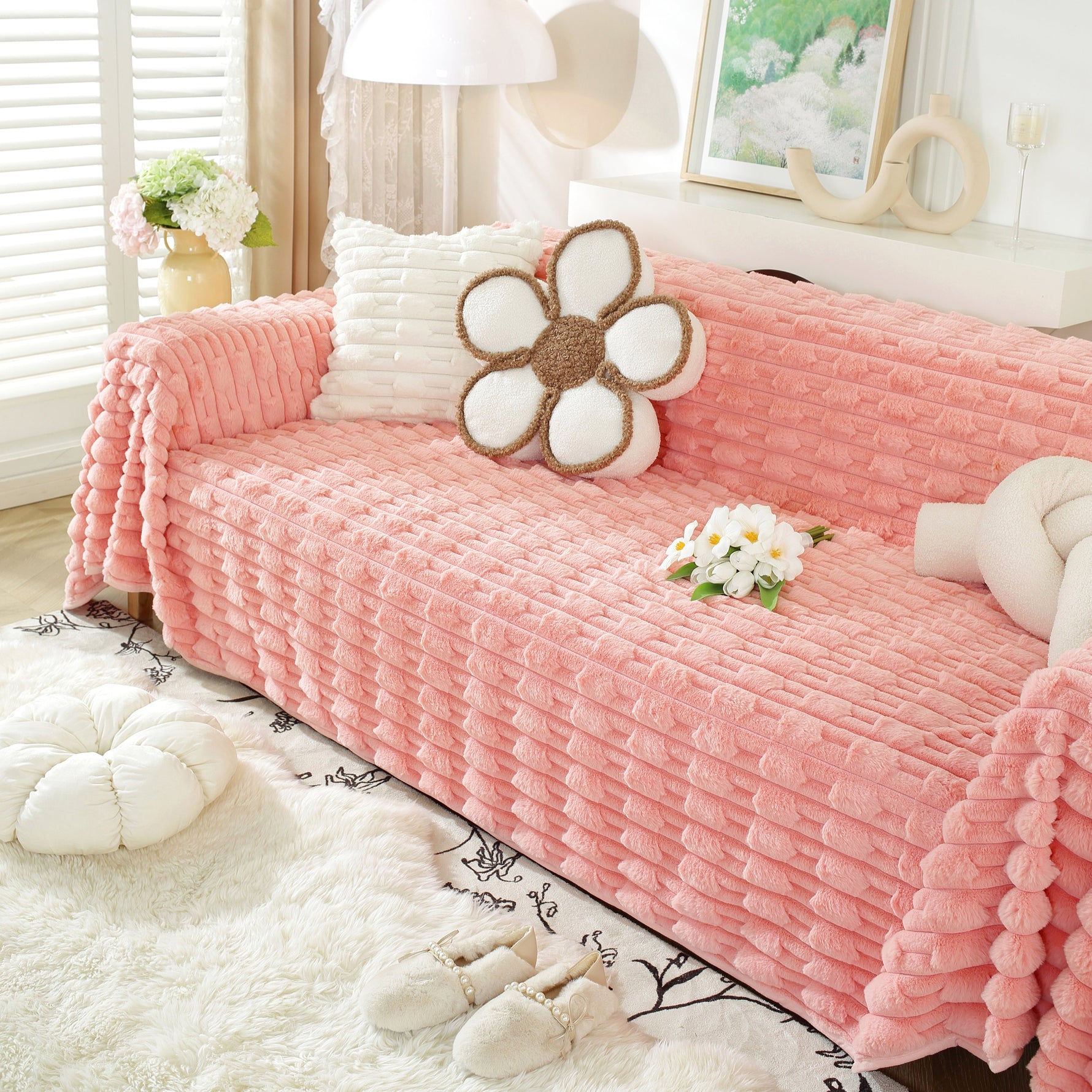 Fluffy Faux Fur Couch Cover Plush Sofa Throw, Warm & Stylish Sofa Protector