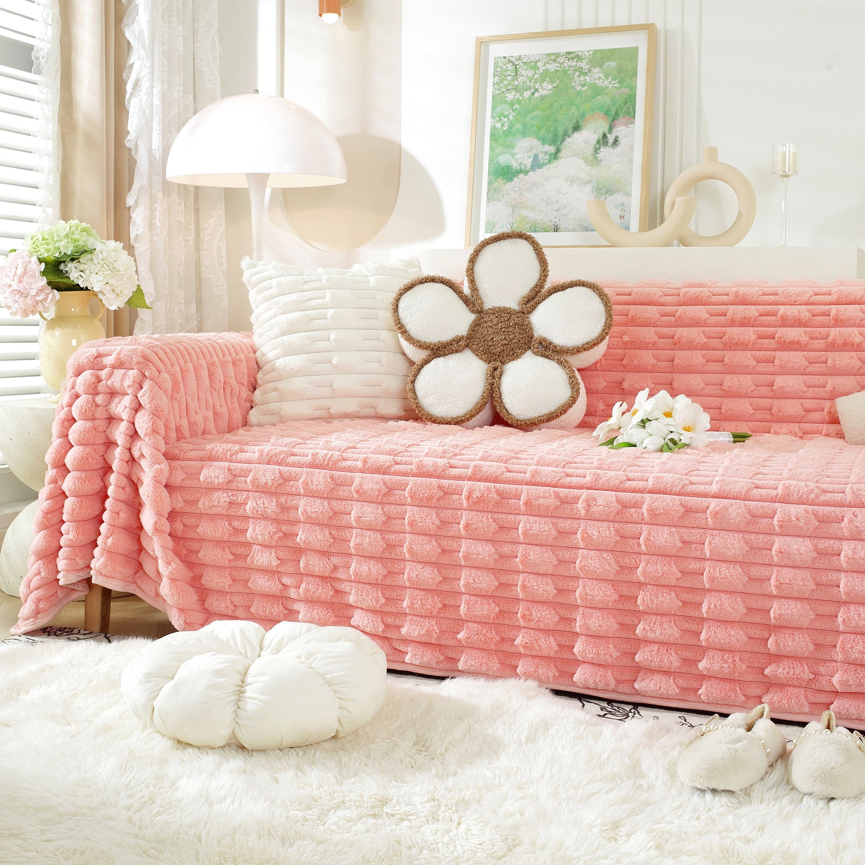 Fluffy Faux Fur Couch Cover Plush Sofa Throw, Warm & Stylish Sofa Protector