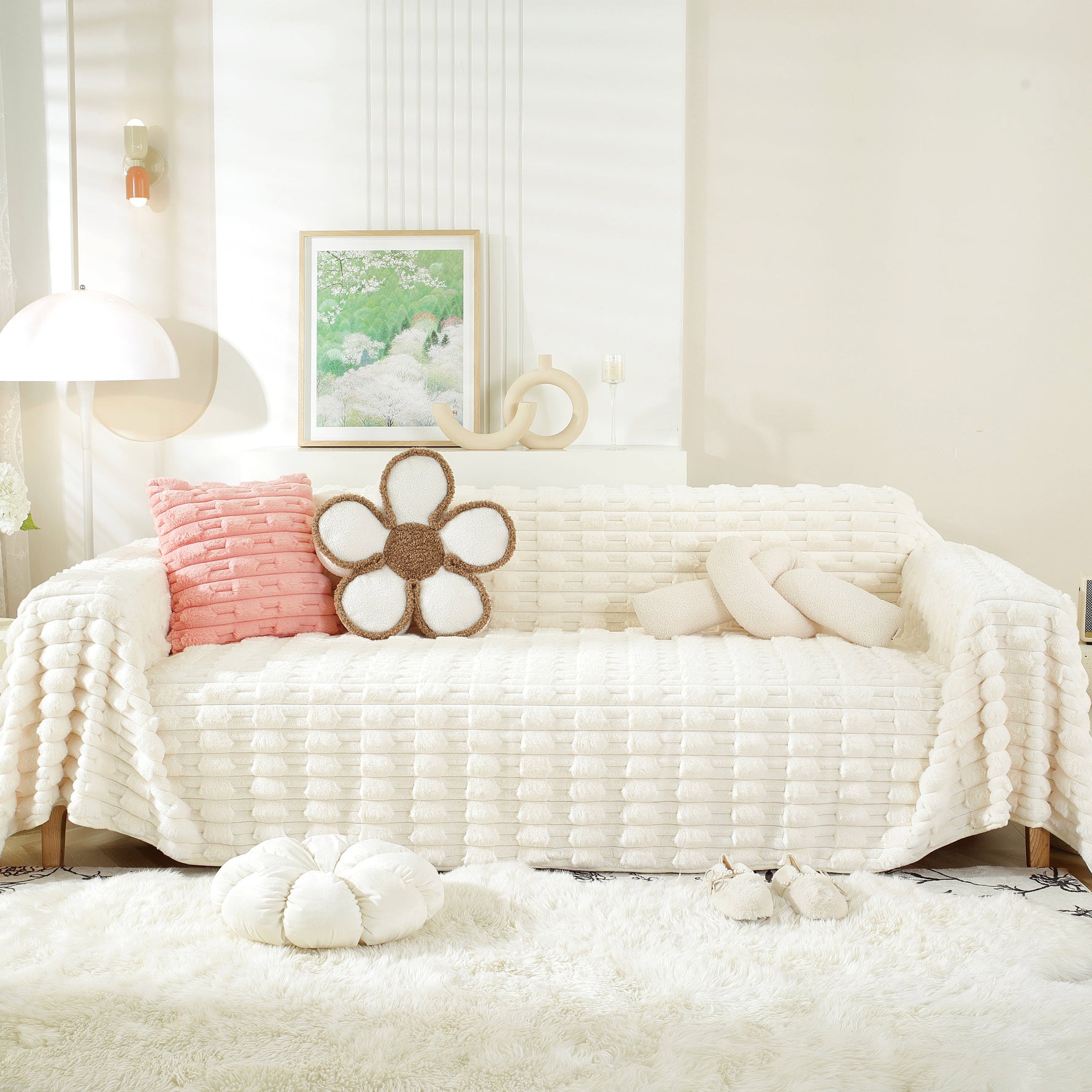 Fluffy Faux Fur Couch Cover Plush Sofa Throw, Warm & Stylish Sofa Protector