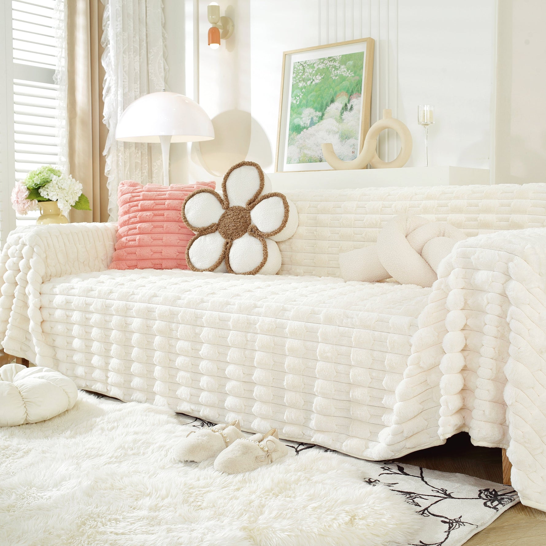 Fluffy Faux Fur Couch Cover Plush Sofa Throw, Warm & Stylish Sofa Protector