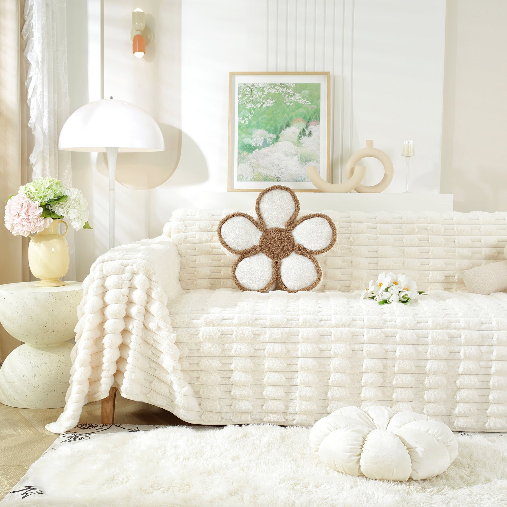 Fluffy Faux Fur Couch Cover Plush Sofa Throw, Warm & Stylish Sofa Protector