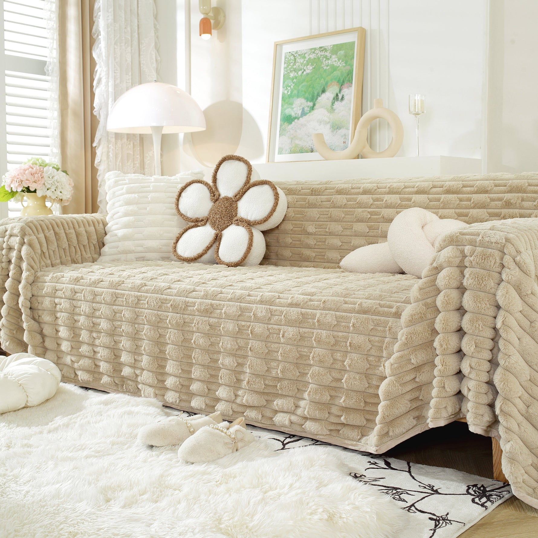 Fluffy Faux Fur Couch Cover Plush Sofa Throw, Warm & Stylish Sofa Protector