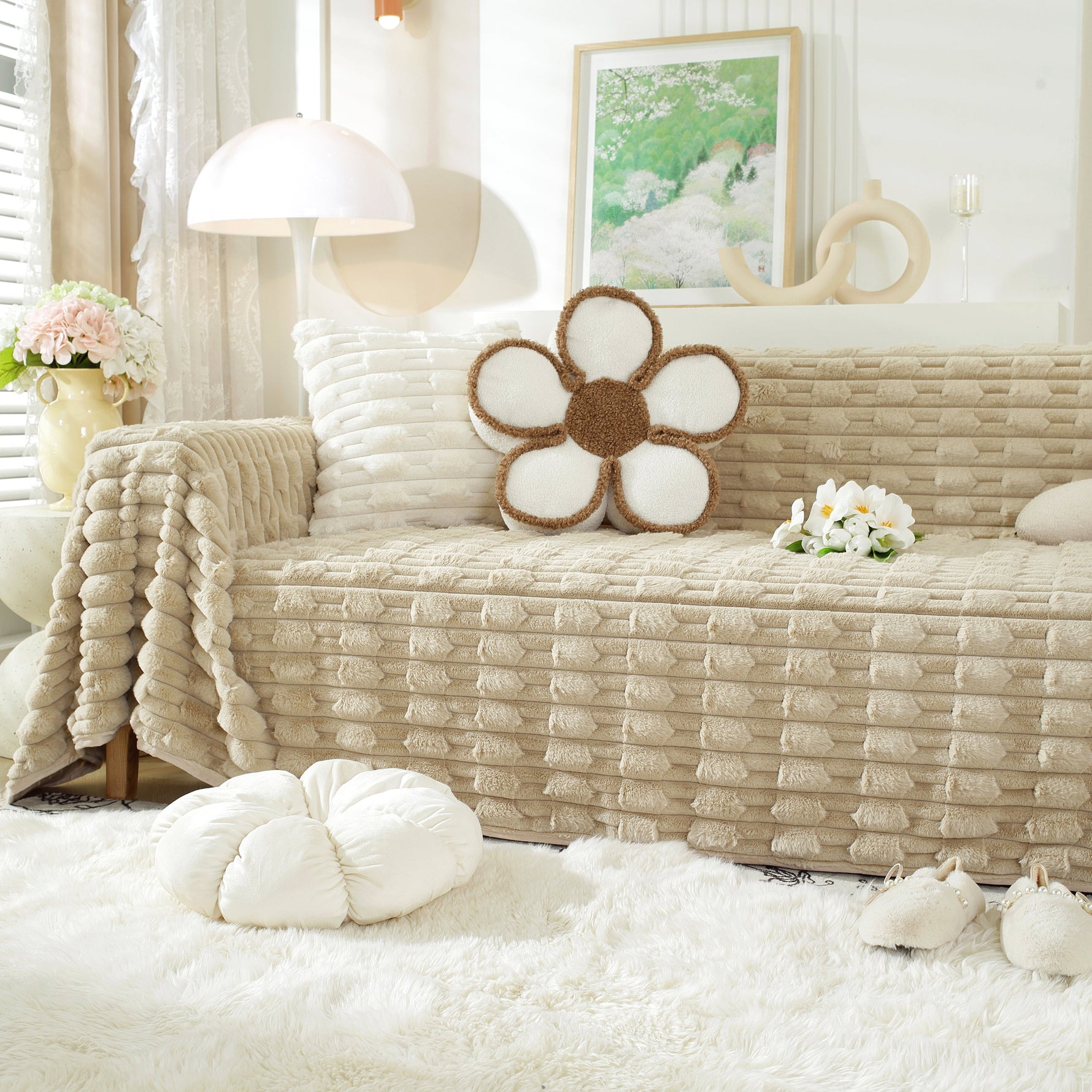 Fluffy Faux Fur Couch Cover Plush Sofa Throw, Warm & Stylish Sofa Protector