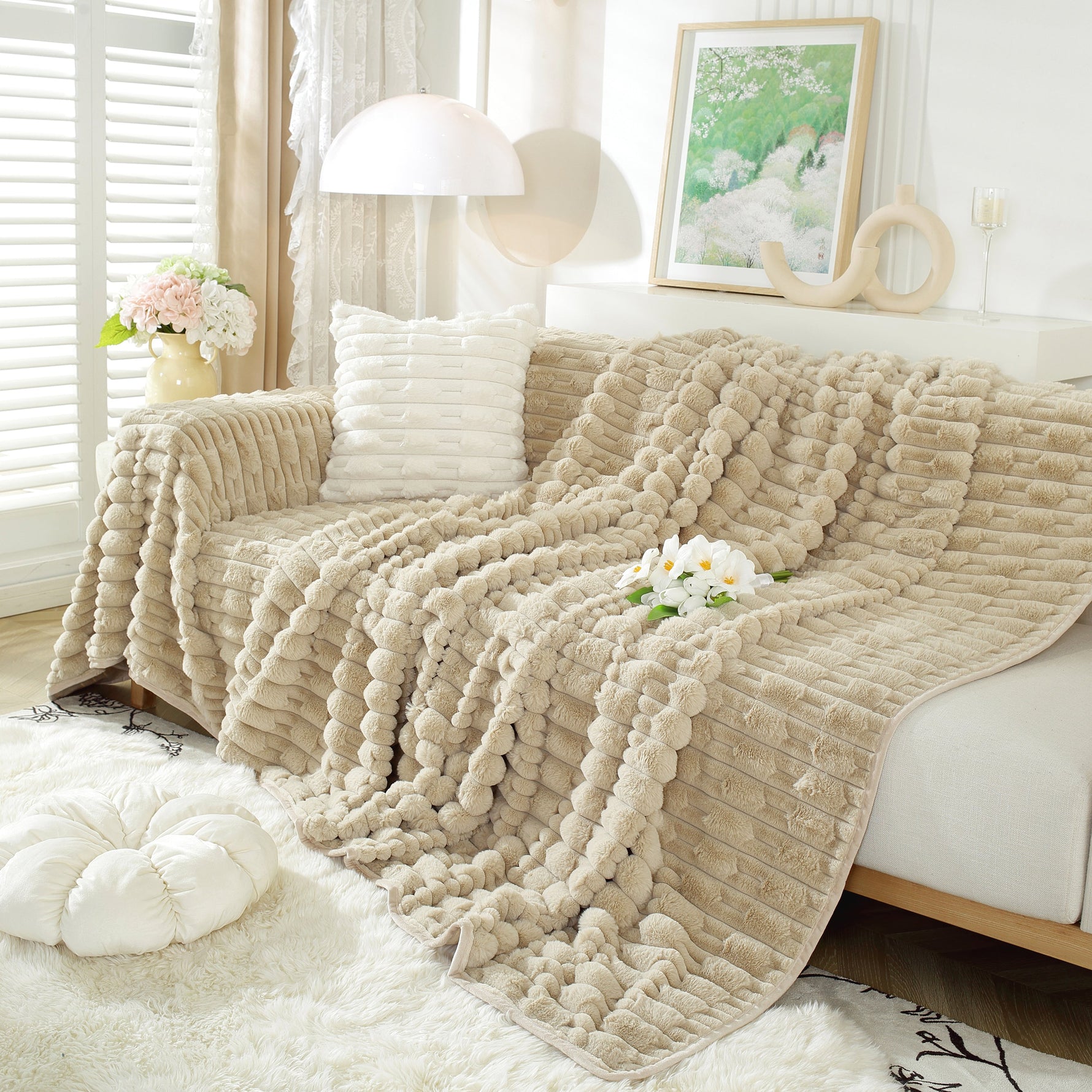 Fluffy Faux Fur Couch Cover Plush Sofa Throw, Warm & Stylish Sofa Protector