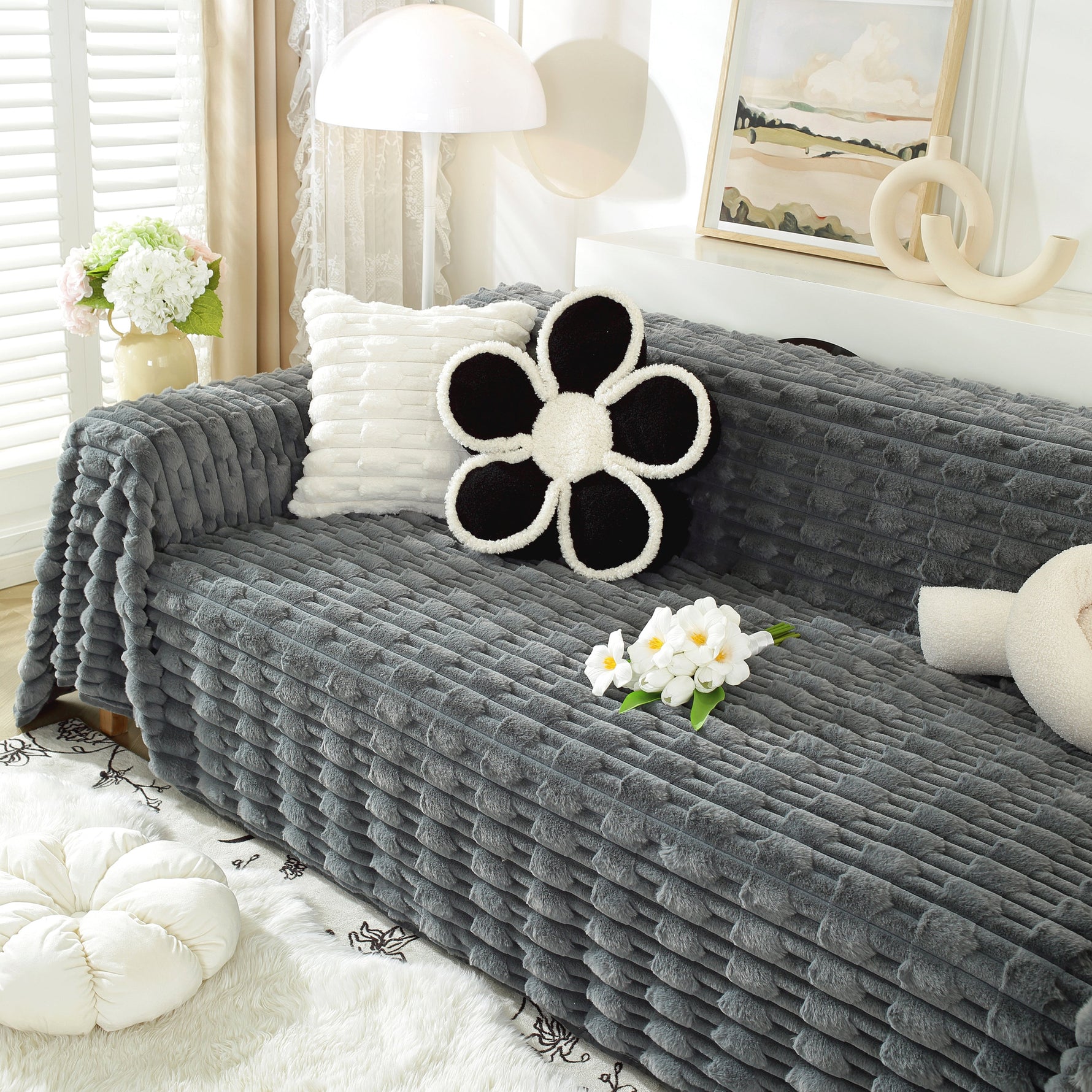 Fluffy Faux Fur Couch Cover Plush Sofa Throw, Warm & Stylish Sofa Protector