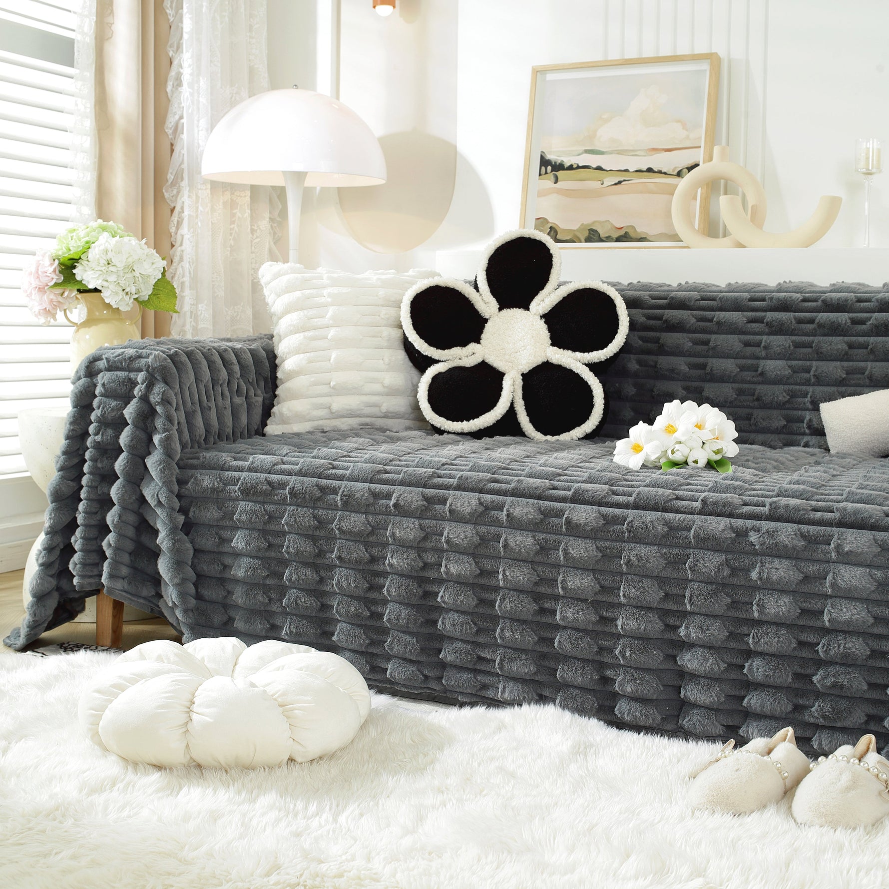 Fluffy Faux Fur Couch Cover Plush Sofa Throw, Warm & Stylish Sofa Protector