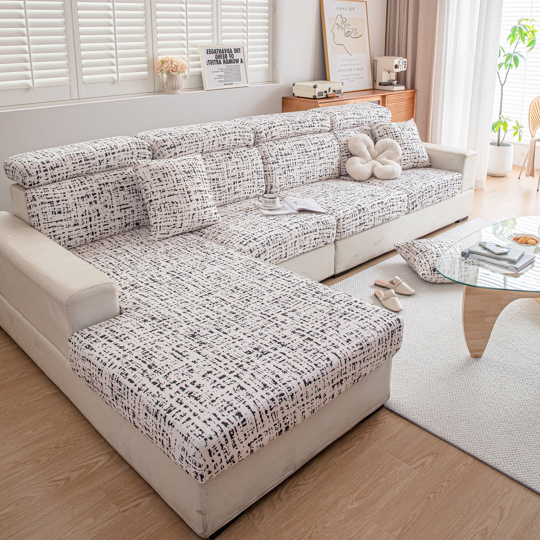 Stretch Individual Cushion Slipcovers, Furniture Protector with Elastic Bottom, Couch Cover Replacement