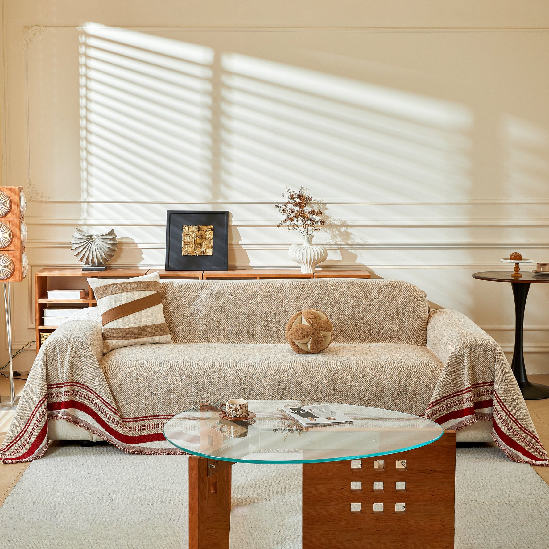 Reversible Herringbone Sofa Cover, 2-in-1 Classic British Throw Blanket for Couch