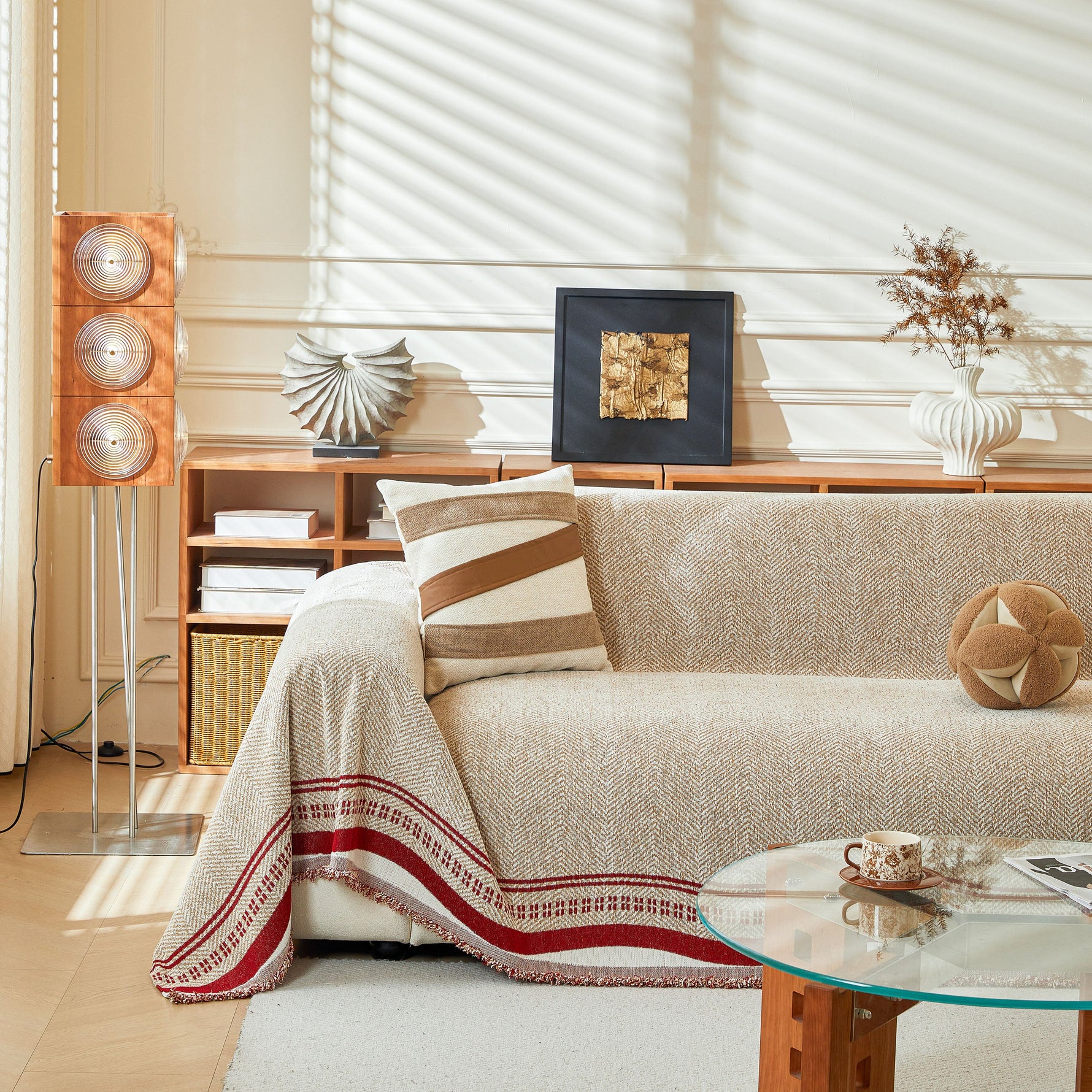 Reversible Herringbone Sofa Cover, 2-in-1 Classic British Throw Blanket for Couch