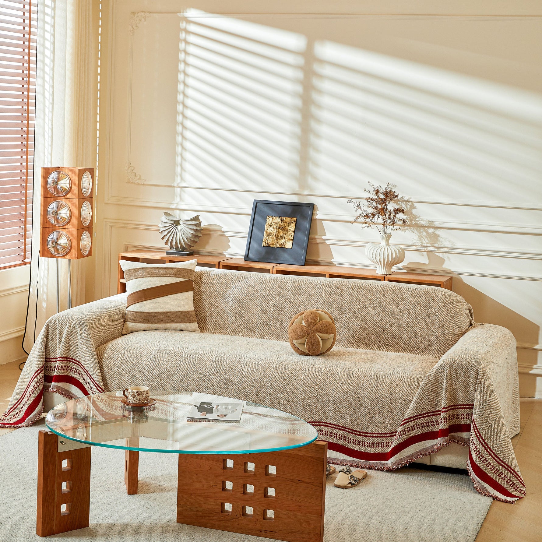 Reversible Herringbone Sofa Cover, 2-in-1 Classic British Throw Blanket for Couch