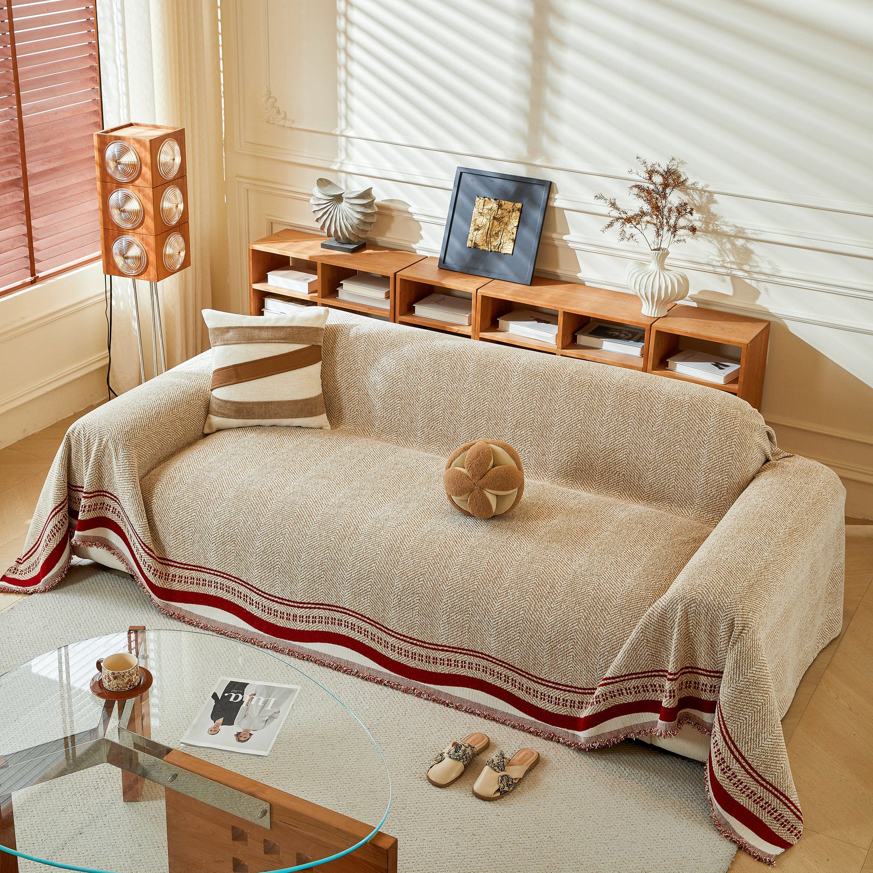 Reversible Herringbone Sofa Cover, 2-in-1 Classic British Throw Blanket for Couch