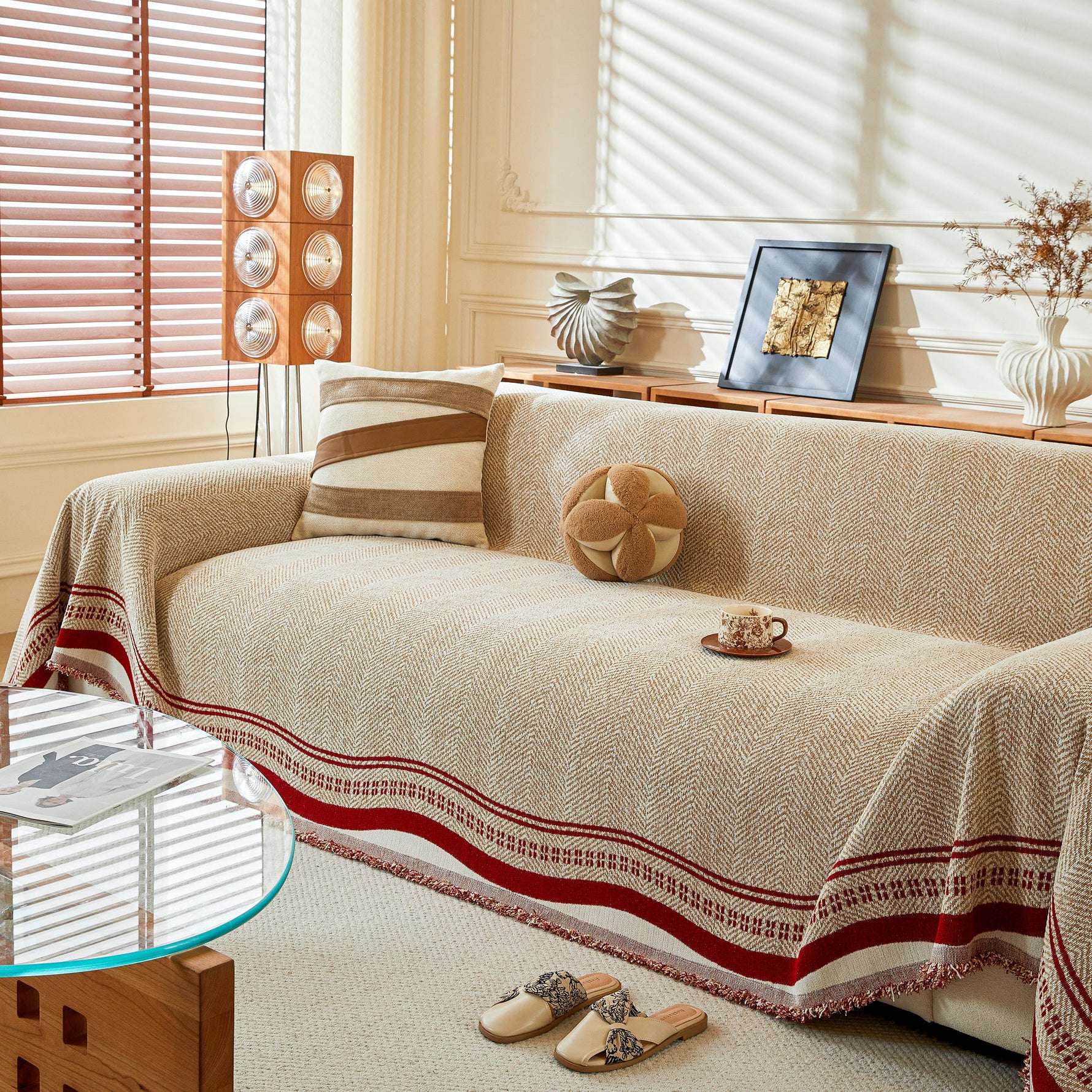 Reversible Herringbone Sofa Cover, 2-in-1 Classic British Throw Blanket for Couch