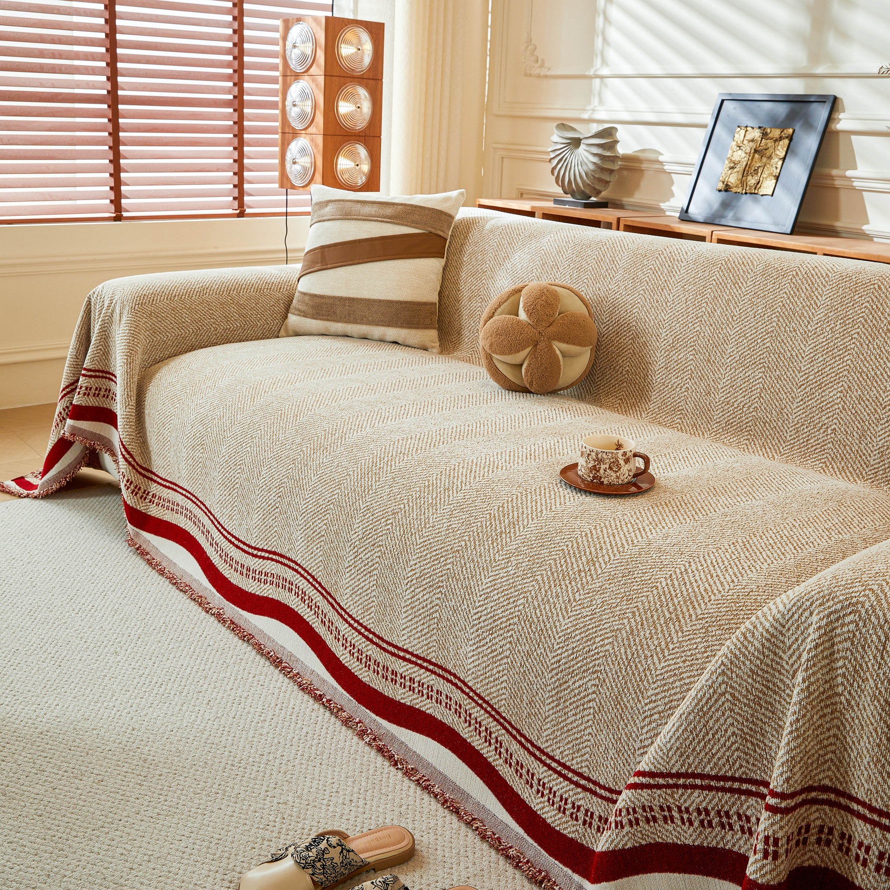 Reversible Herringbone Sofa Cover, 2-in-1 Classic British Throw Blanket for Couch