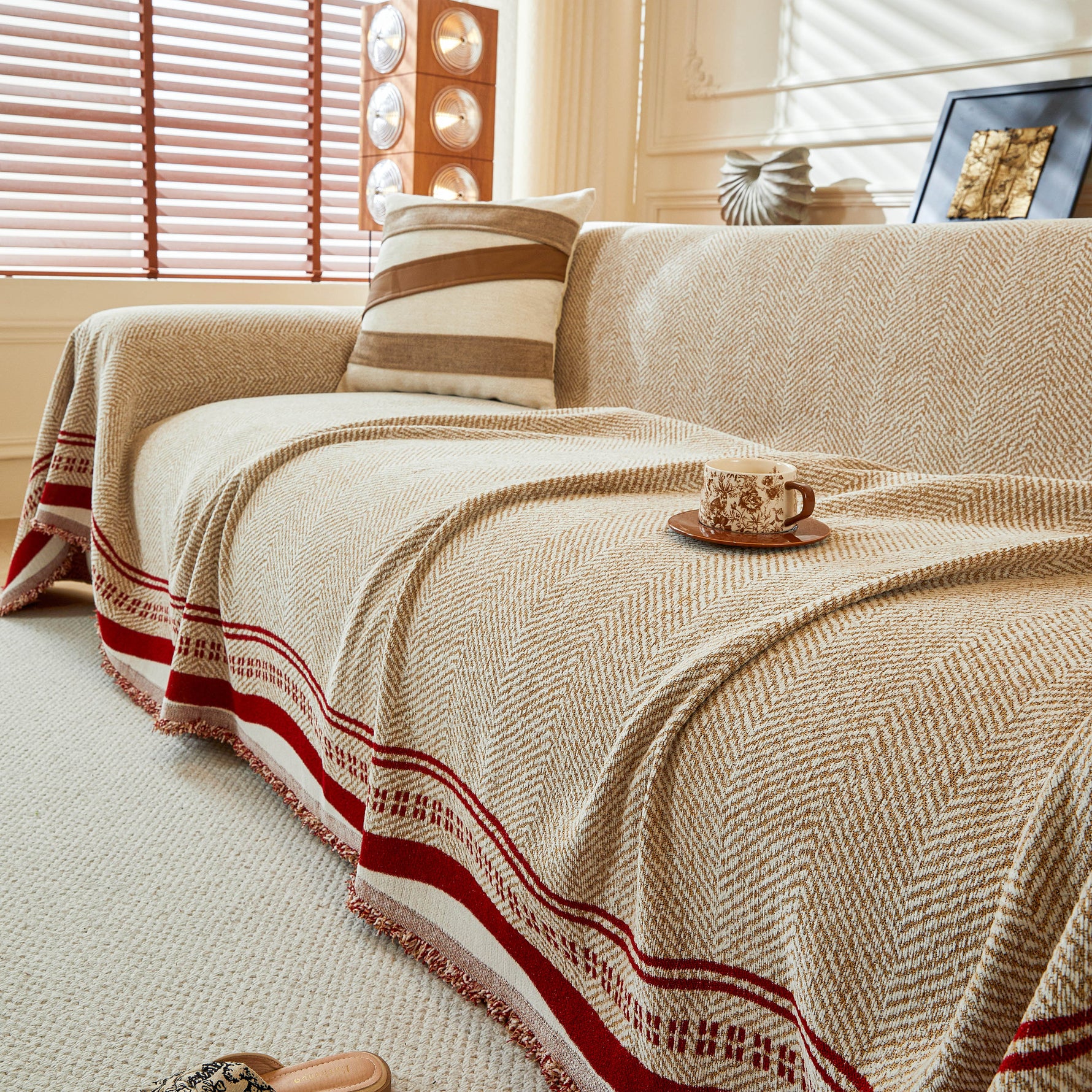 Reversible Herringbone Sofa Cover, 2-in-1 Classic British Throw Blanket for Couch