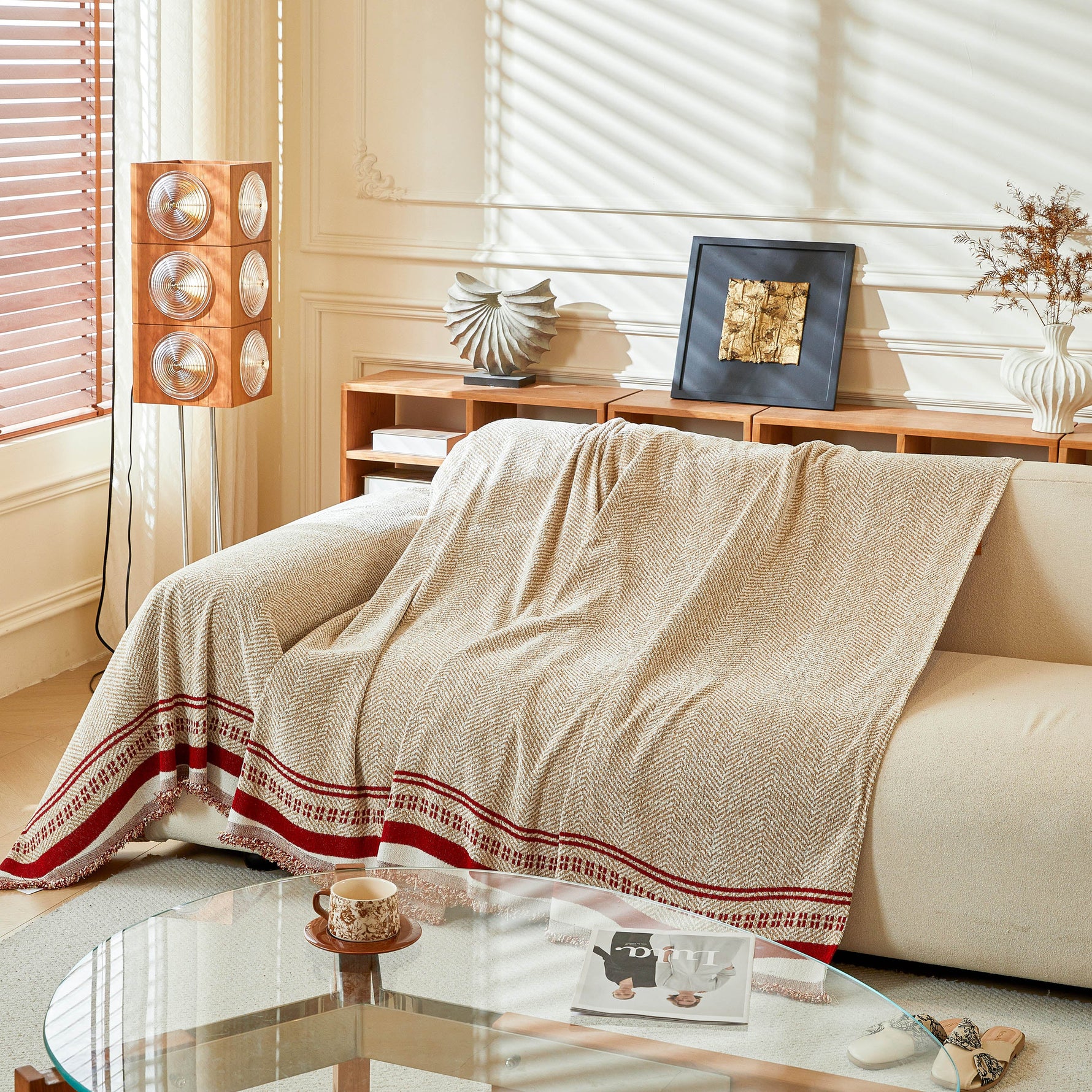 Reversible Herringbone Sofa Cover, 2-in-1 Classic British Throw Blanket for Couch