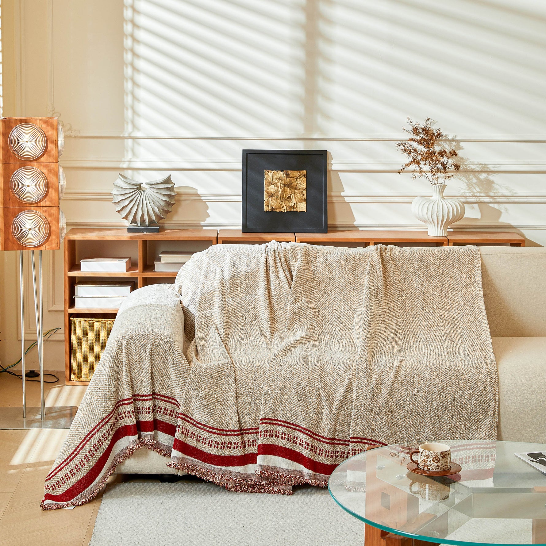 Reversible Herringbone Sofa Cover, 2-in-1 Classic British Throw Blanket for Couch