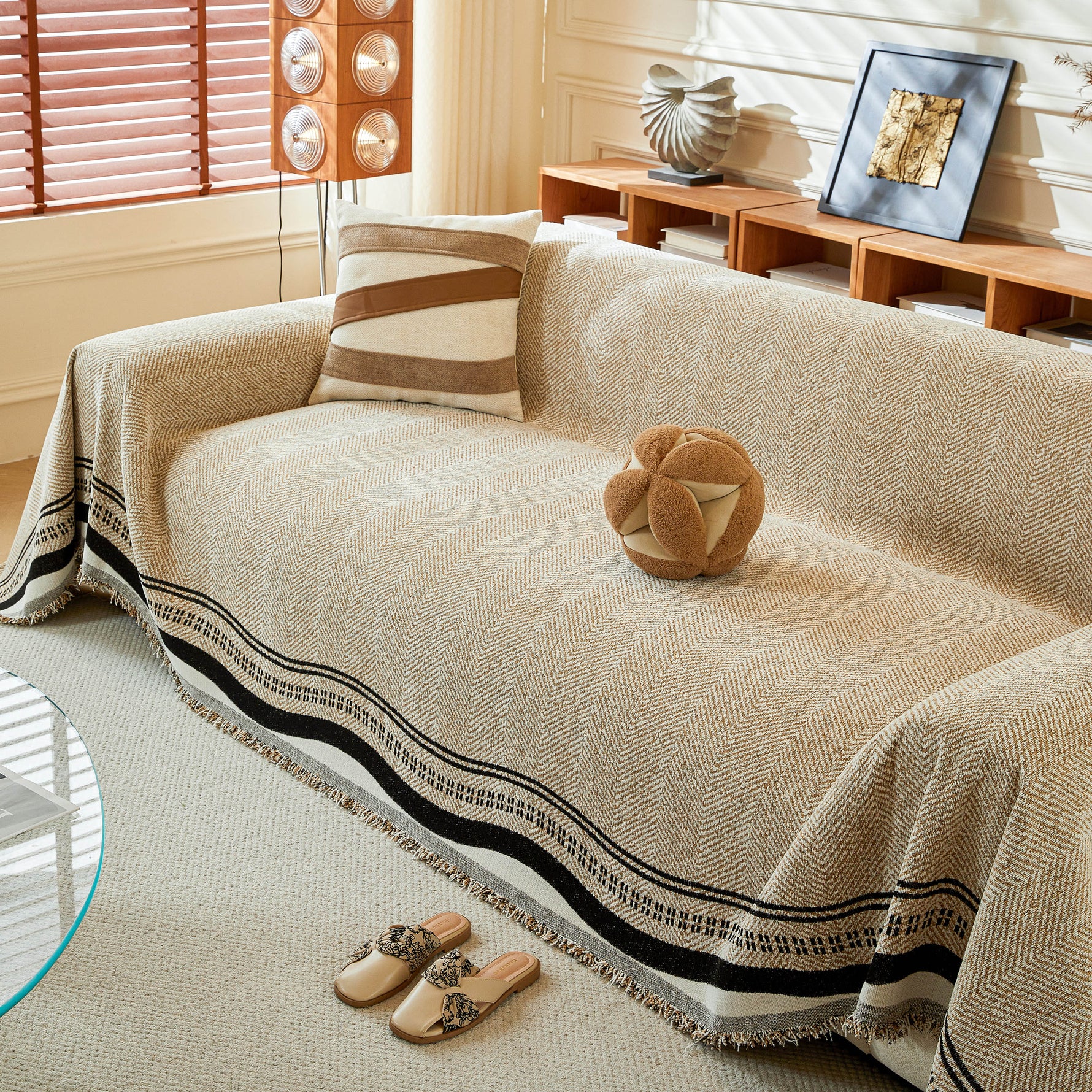 Reversible Herringbone Sofa Cover, 2-in-1 Classic British Throw Blanket for Couch