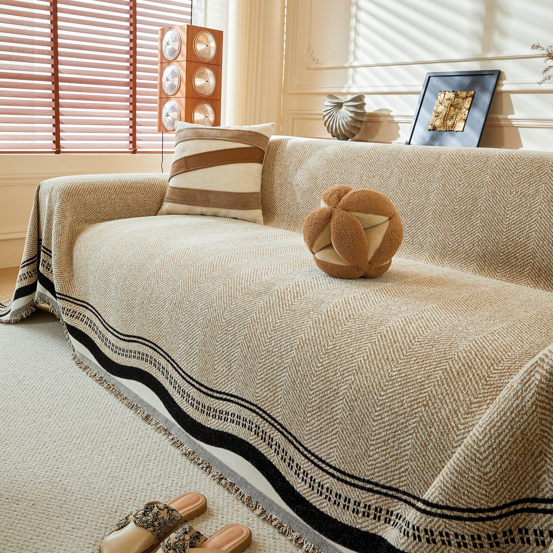 Reversible Herringbone Sofa Cover, 2-in-1 Classic British Throw Blanket for Couch