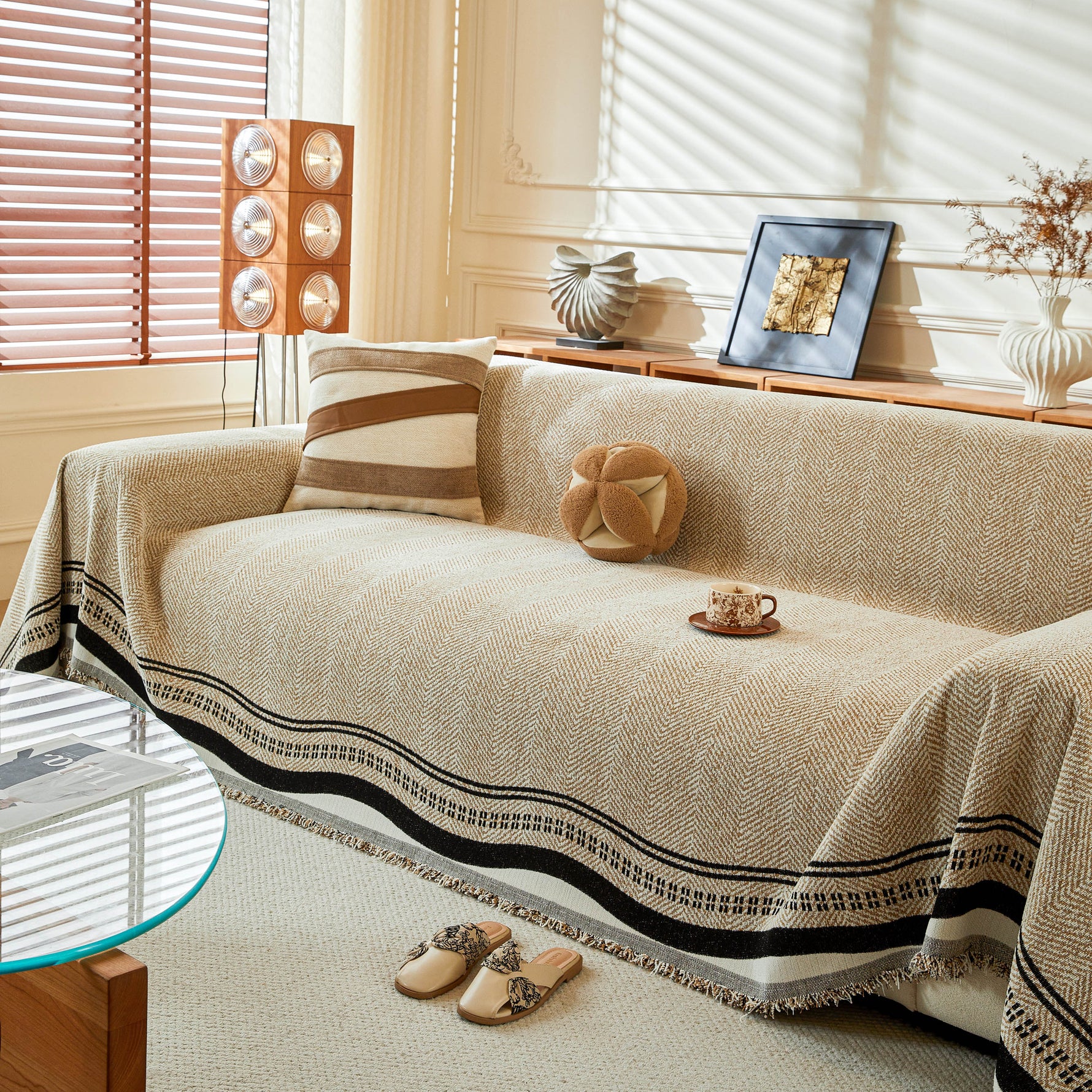 Reversible Herringbone Sofa Cover, 2-in-1 Classic British Throw Blanket for Couch